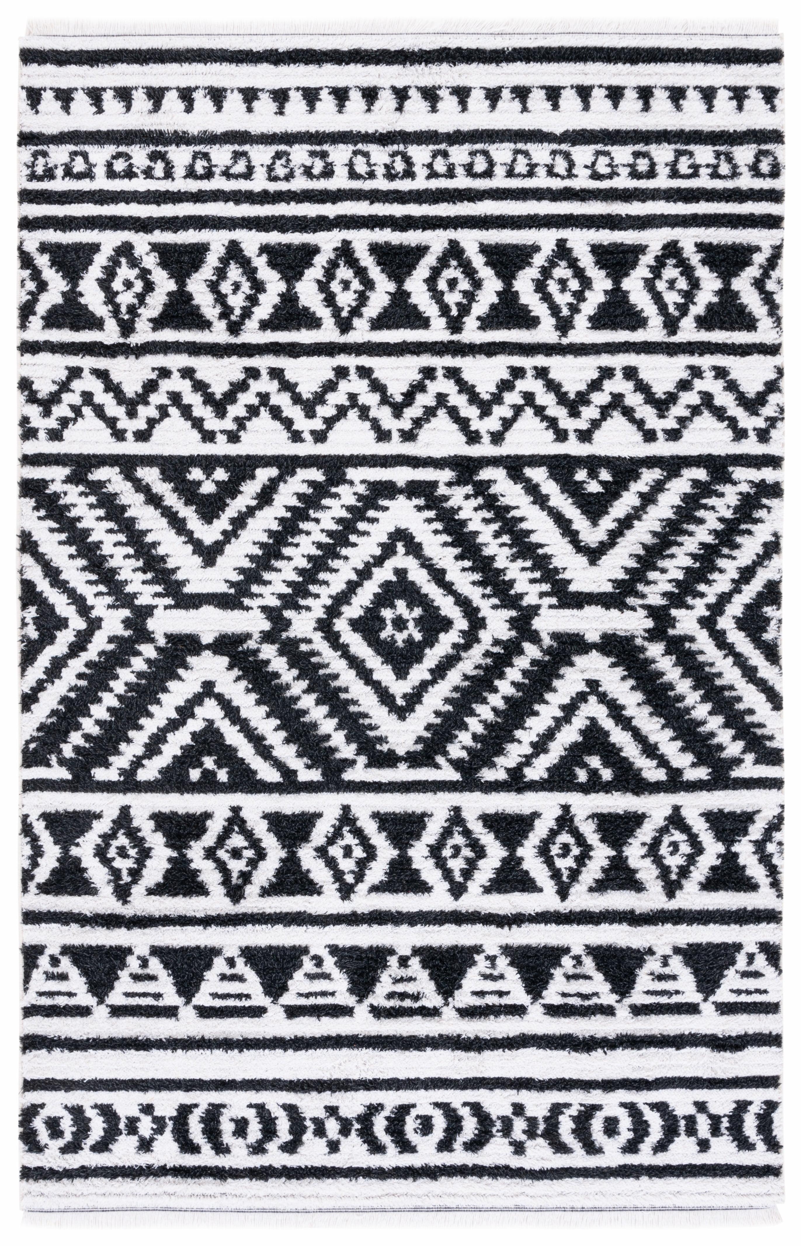 Boho-Mod Augustine Black/Ivory Synthetic 5' x 7' Area Rug