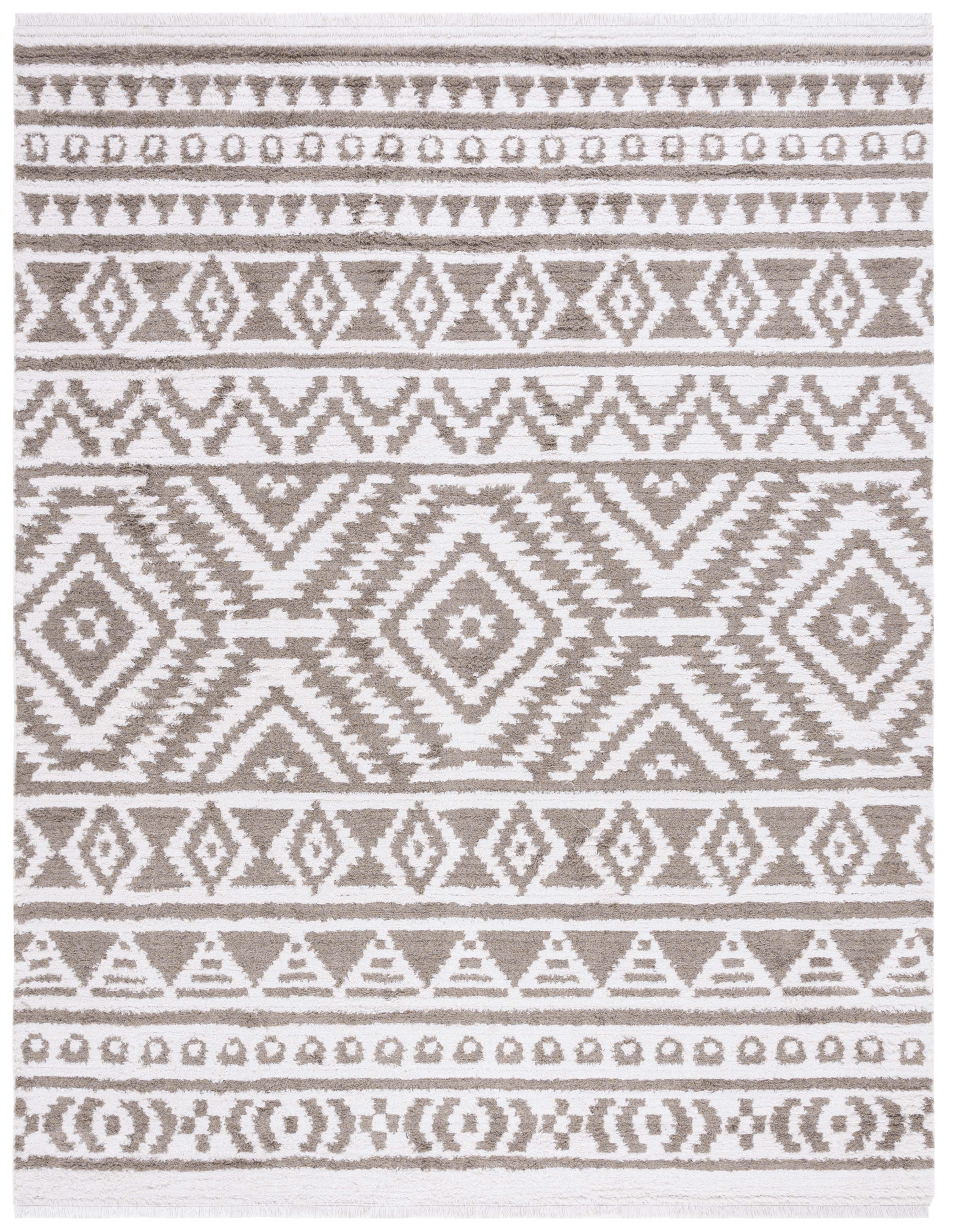 Augustine Taupe/Ivory Geometric Flatweave Synthetic Rug, 9' x 12'