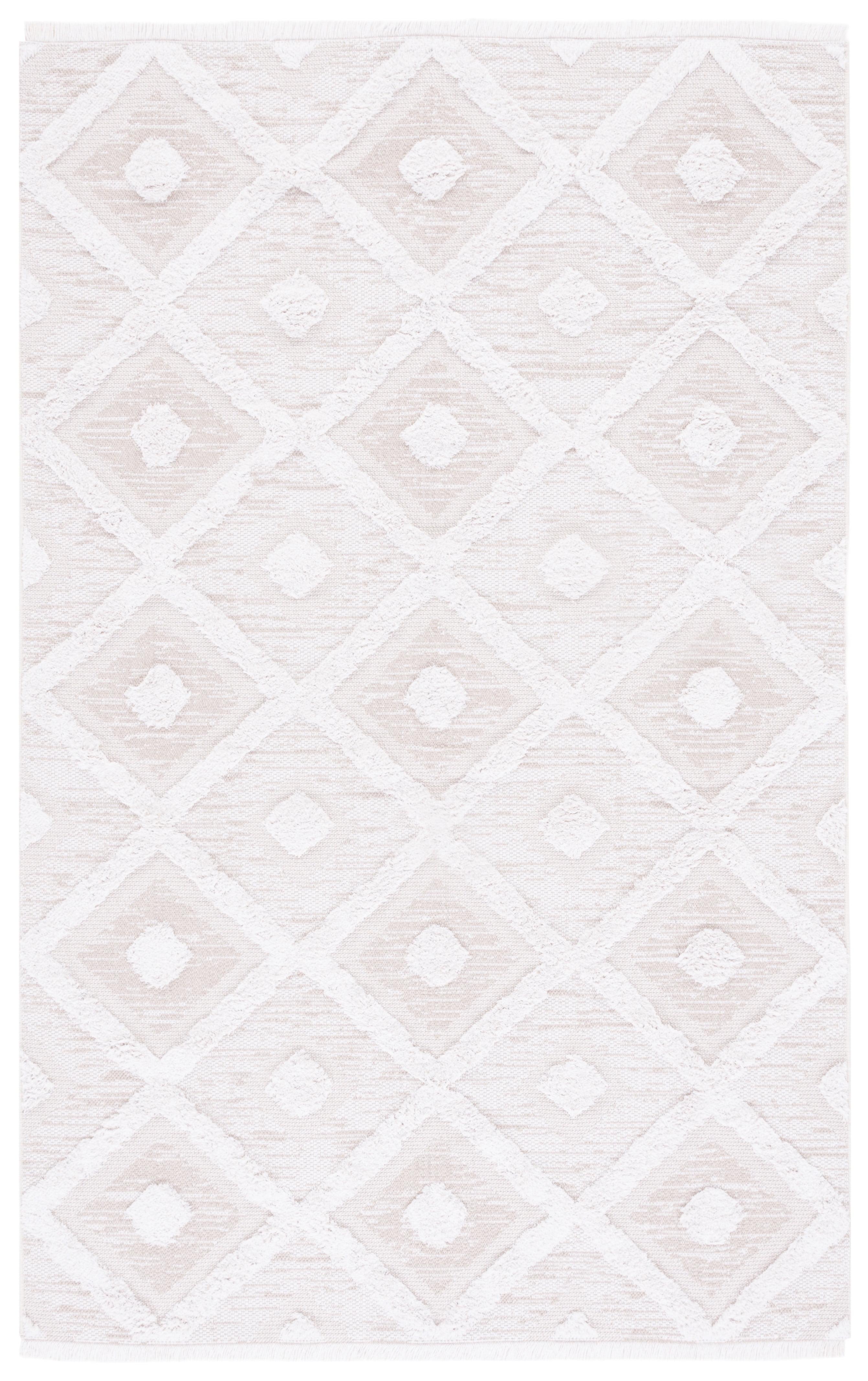 Beige and Ivory Geometric Flat Woven Synthetic Rug 5' x 7'