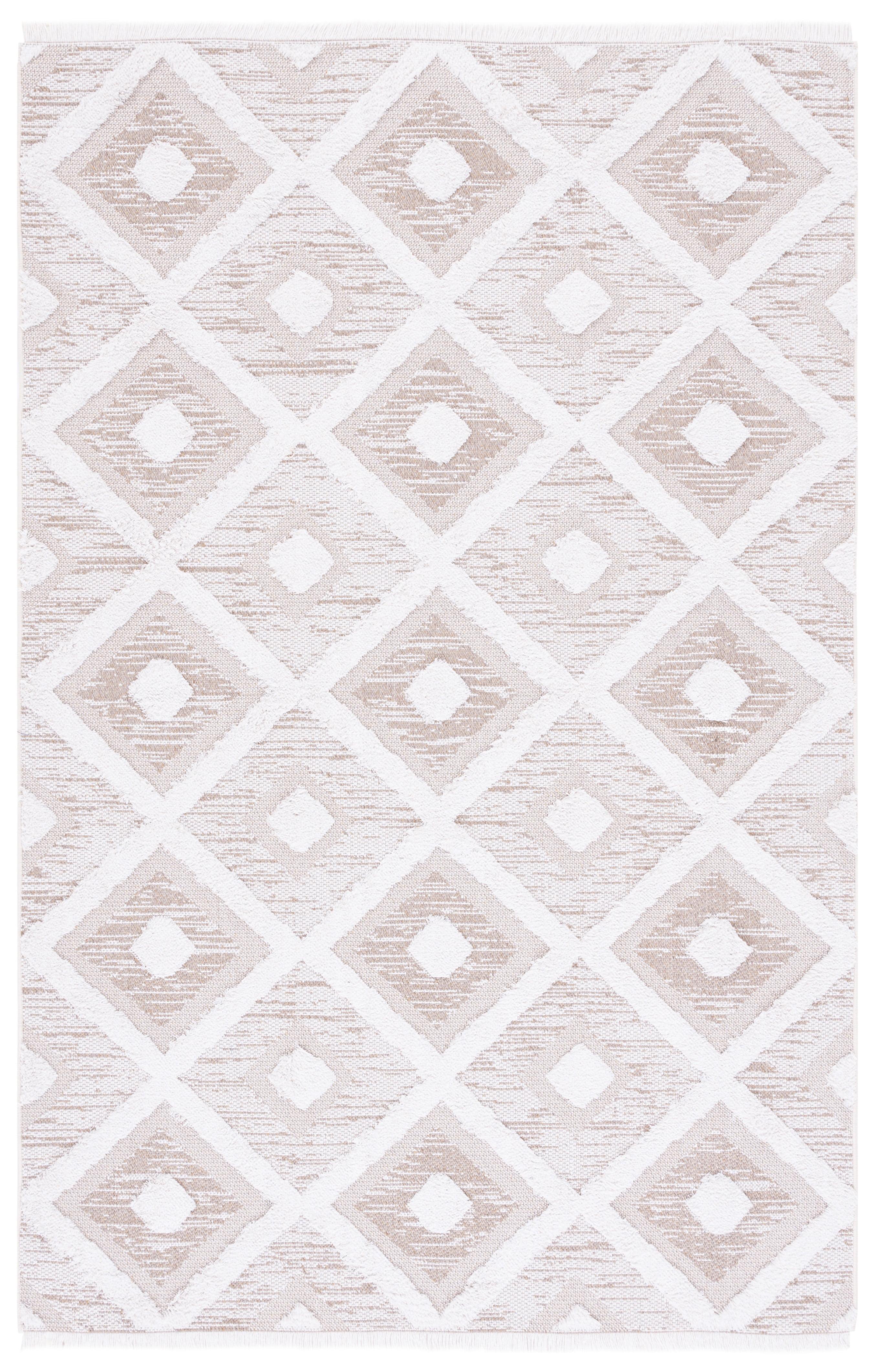 Augustine Nomadic Ivory Beige 76" Synthetic Geometric Area Rug