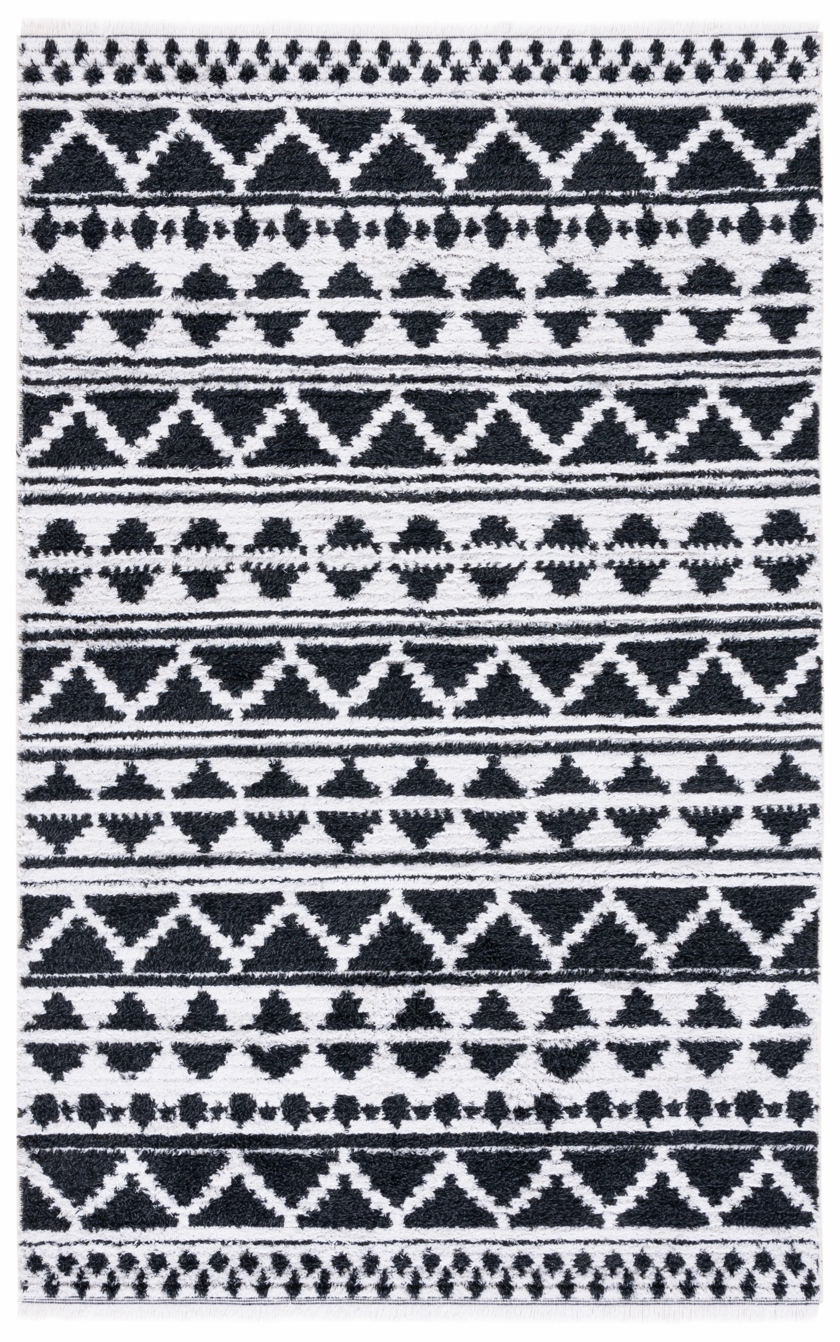 Nomadic Black/Ivory 5' x 7' Handmade Synthetic Area Rug