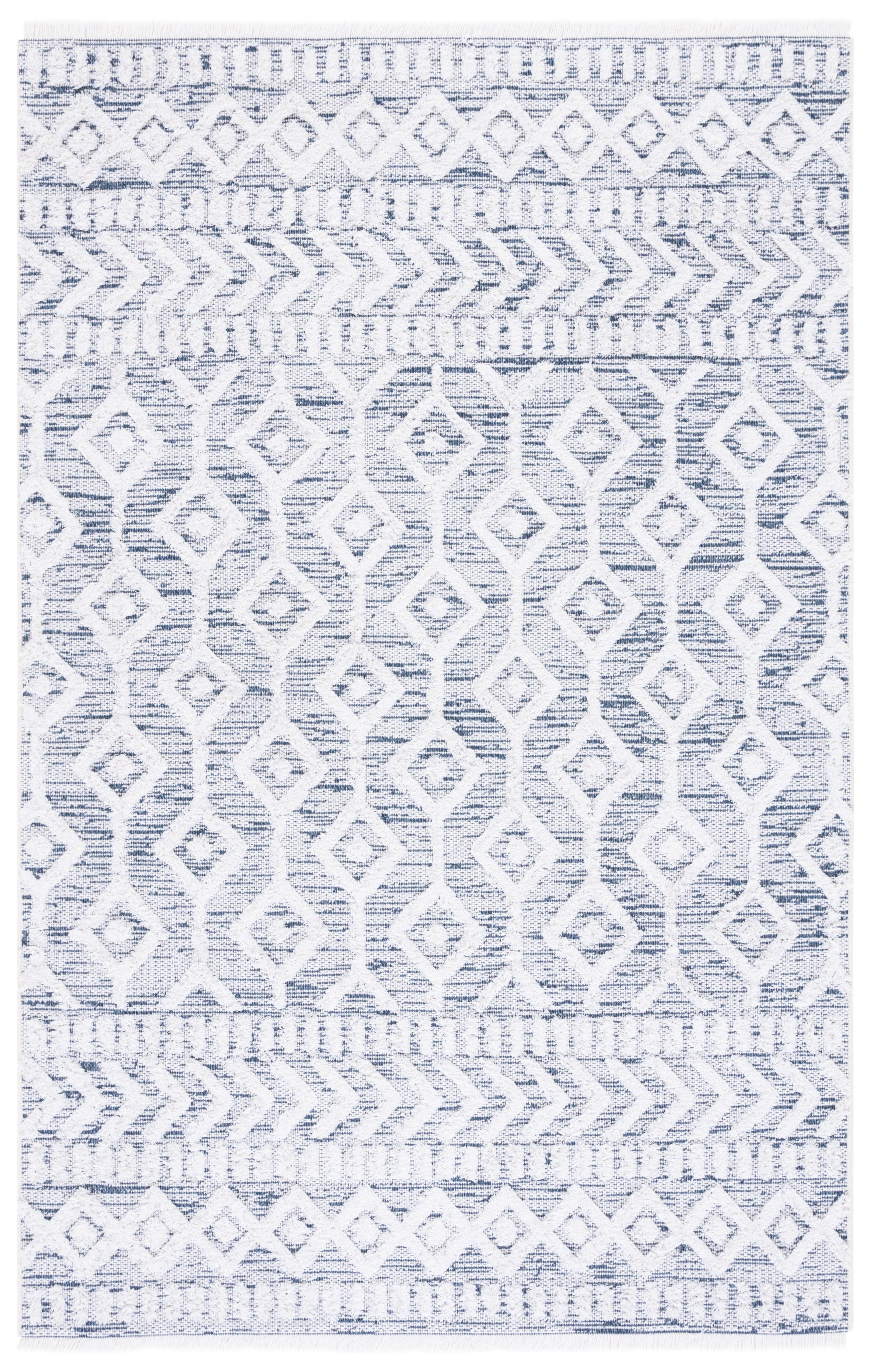 Ivory and Blue Nomadic Pattern 5' x 7' Synthetic Area Rug