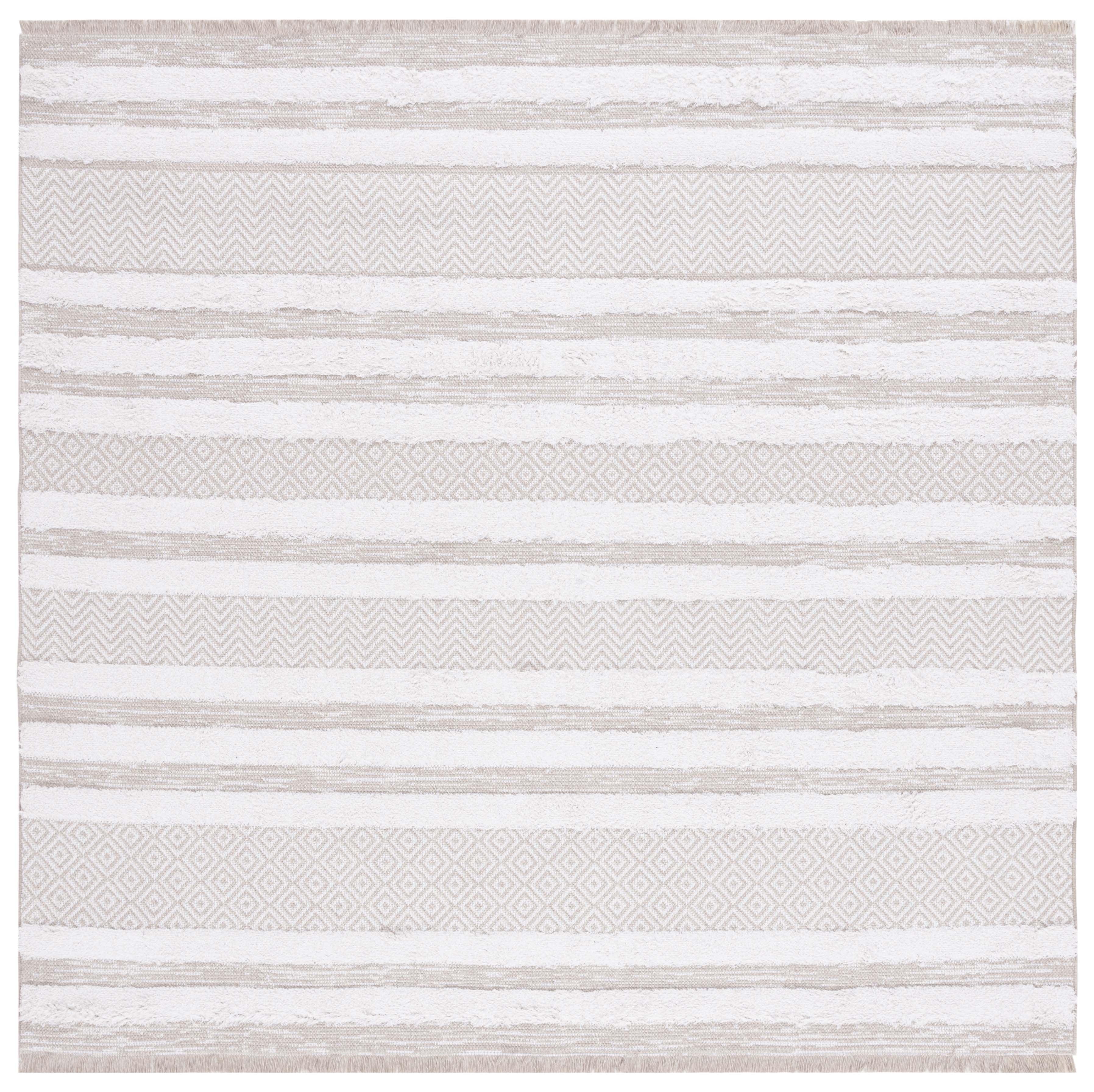 Maggie Boho Chic Beige/Ivory Stripe Synthetic Area Rug - 6'4" Square