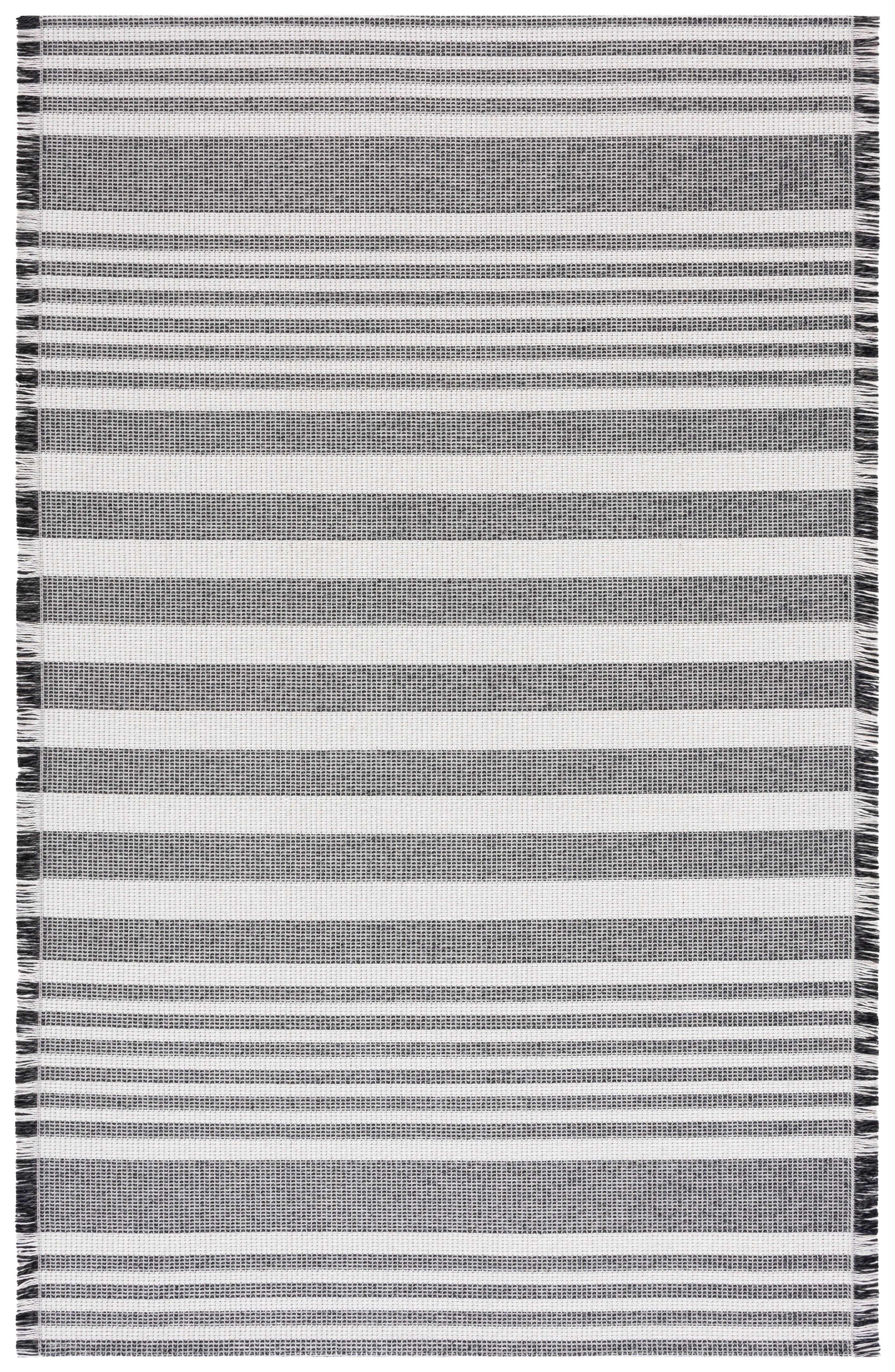 Augustine Black and Ivory Stripe 5' x 7'7" Synthetic Area Rug