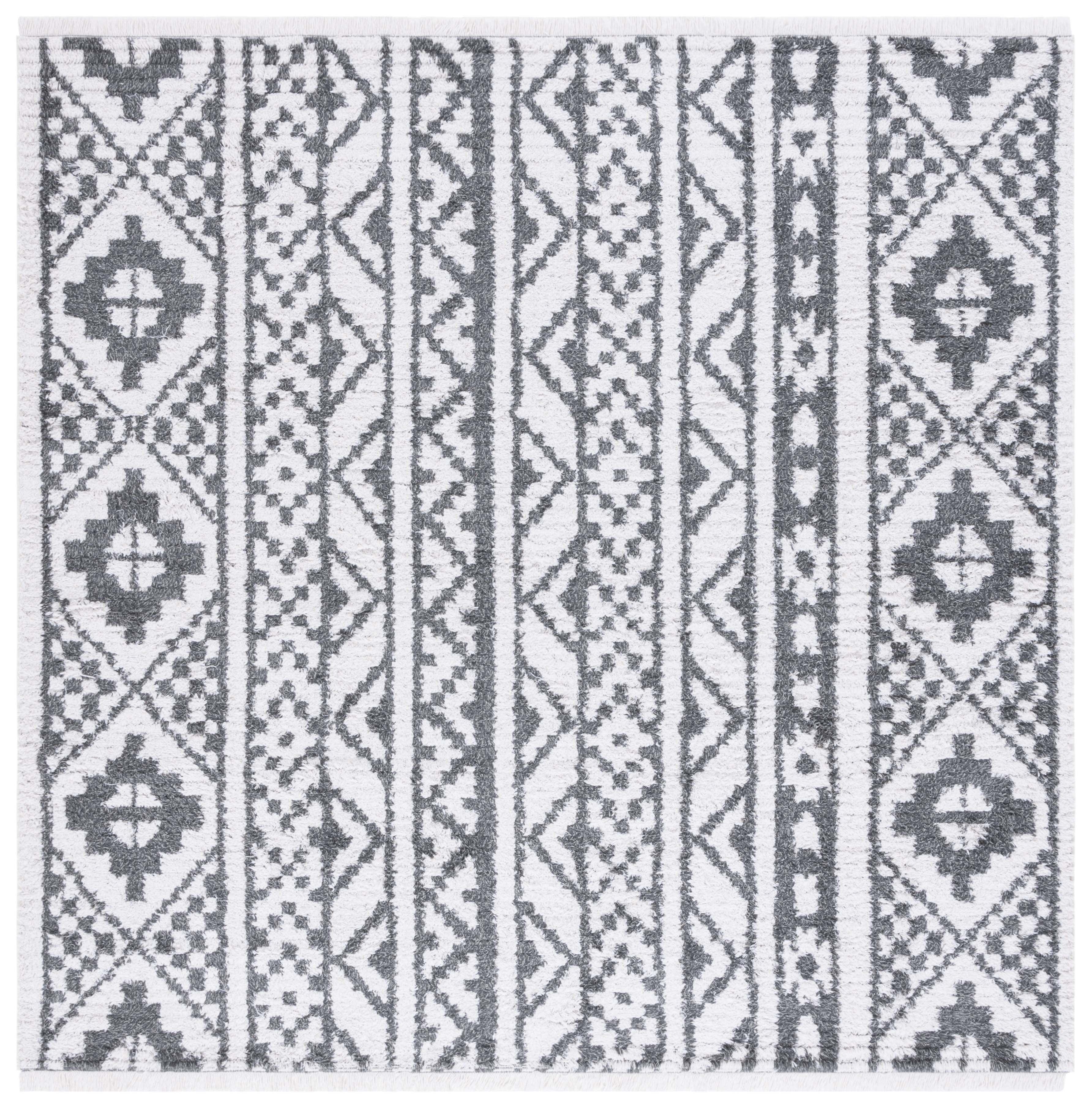 Augustine Nomadic Boho-Mod Black & Ivory Square Area Rug