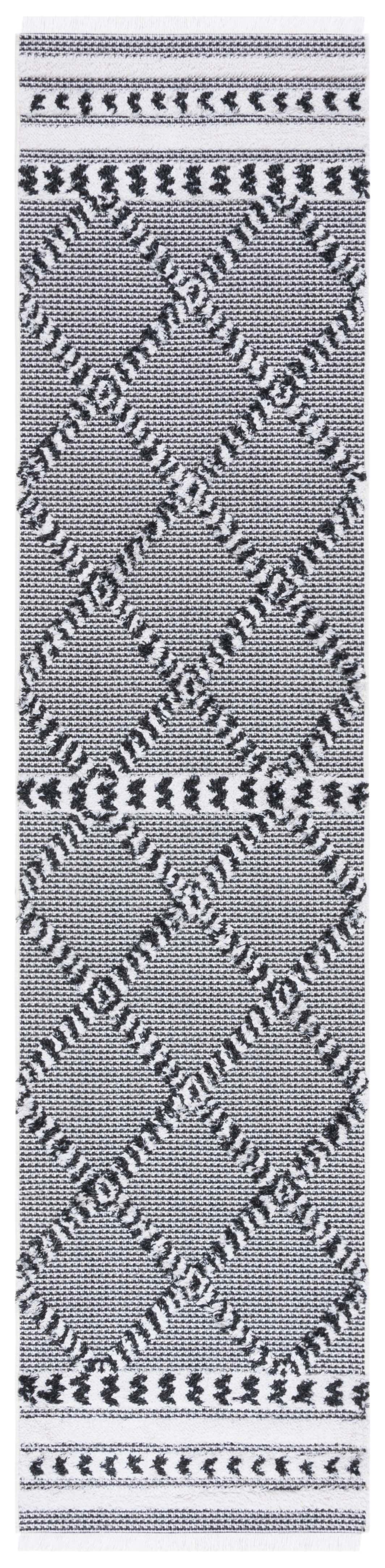 Augustine Black and Ivory Flat Woven Geometric Runner Rug