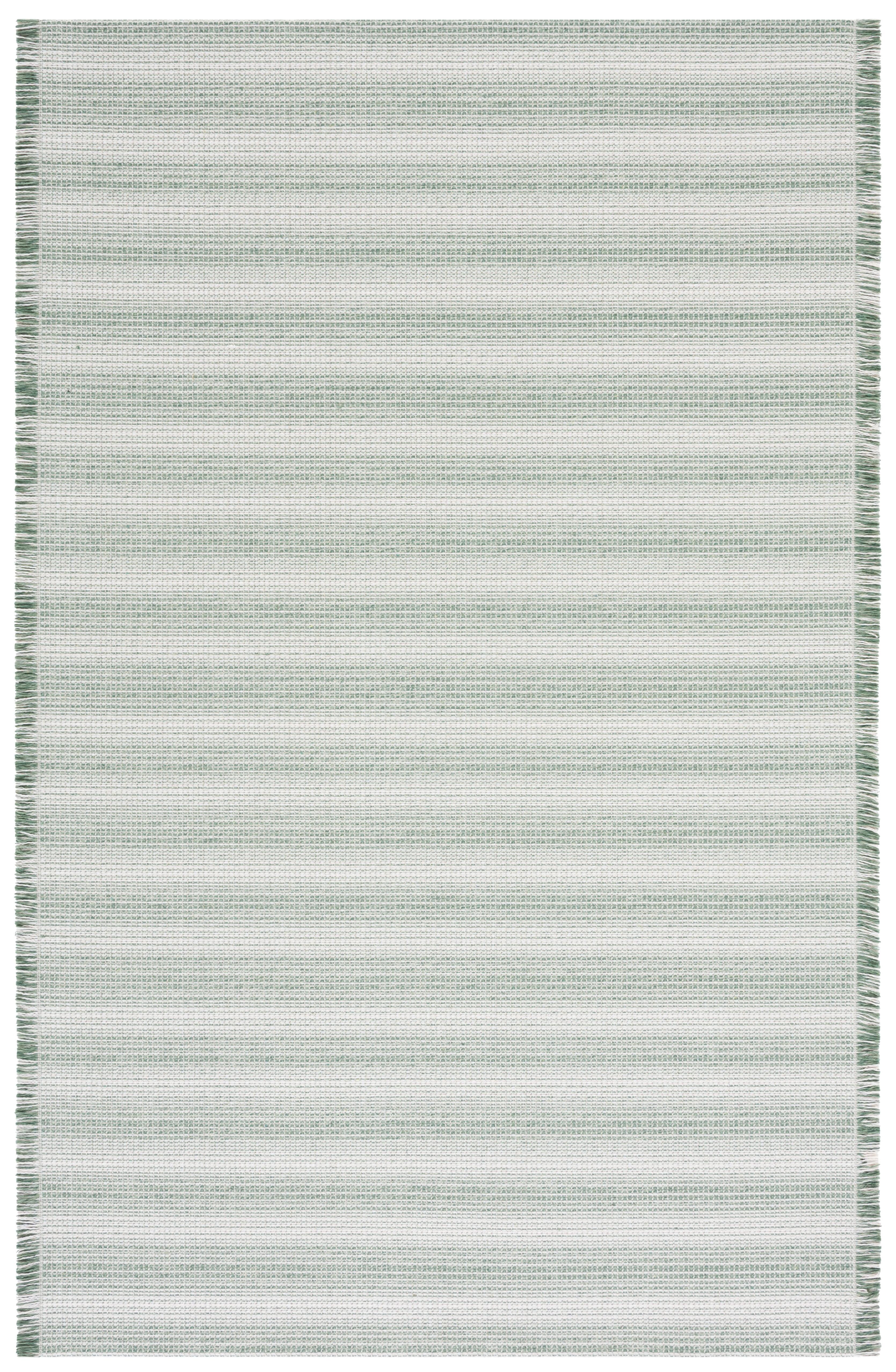 Ivory and Green Stripe Synthetic 5' x 7' Area Rug