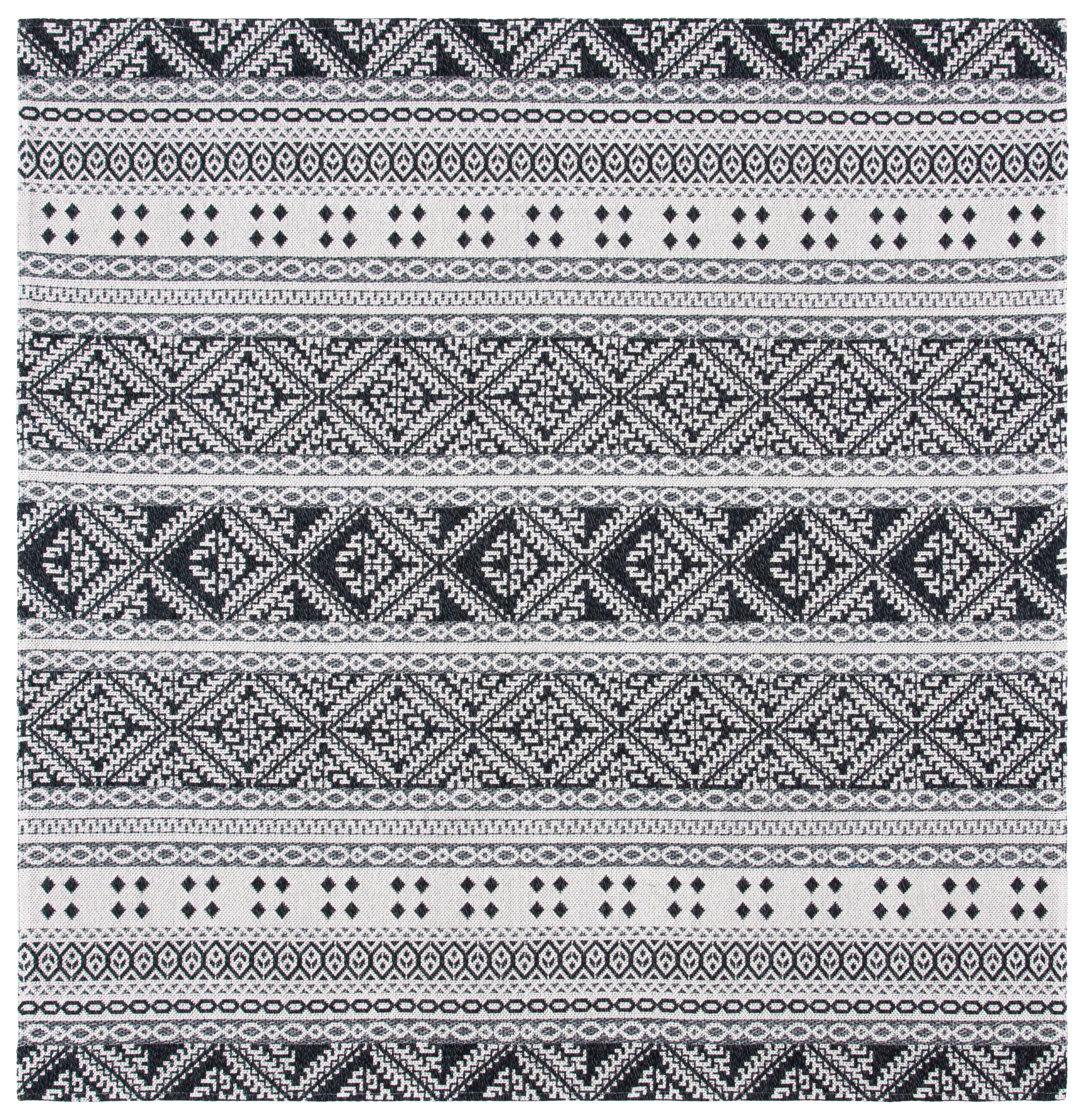 Boho-Mod Augustine Square Flatweave Rug in Black and Cream