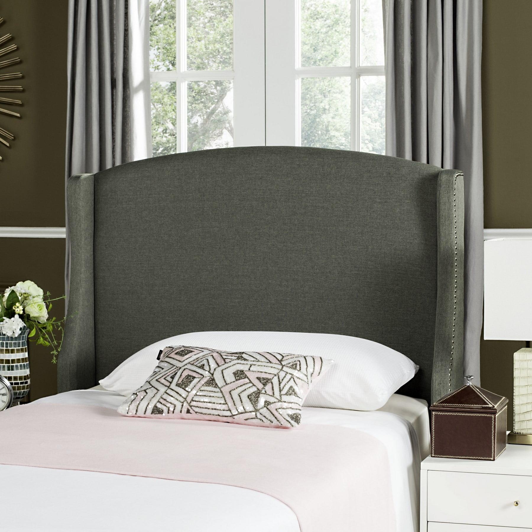 Gray Twin Upholstered Wingback Headboard with Nailhead Trim