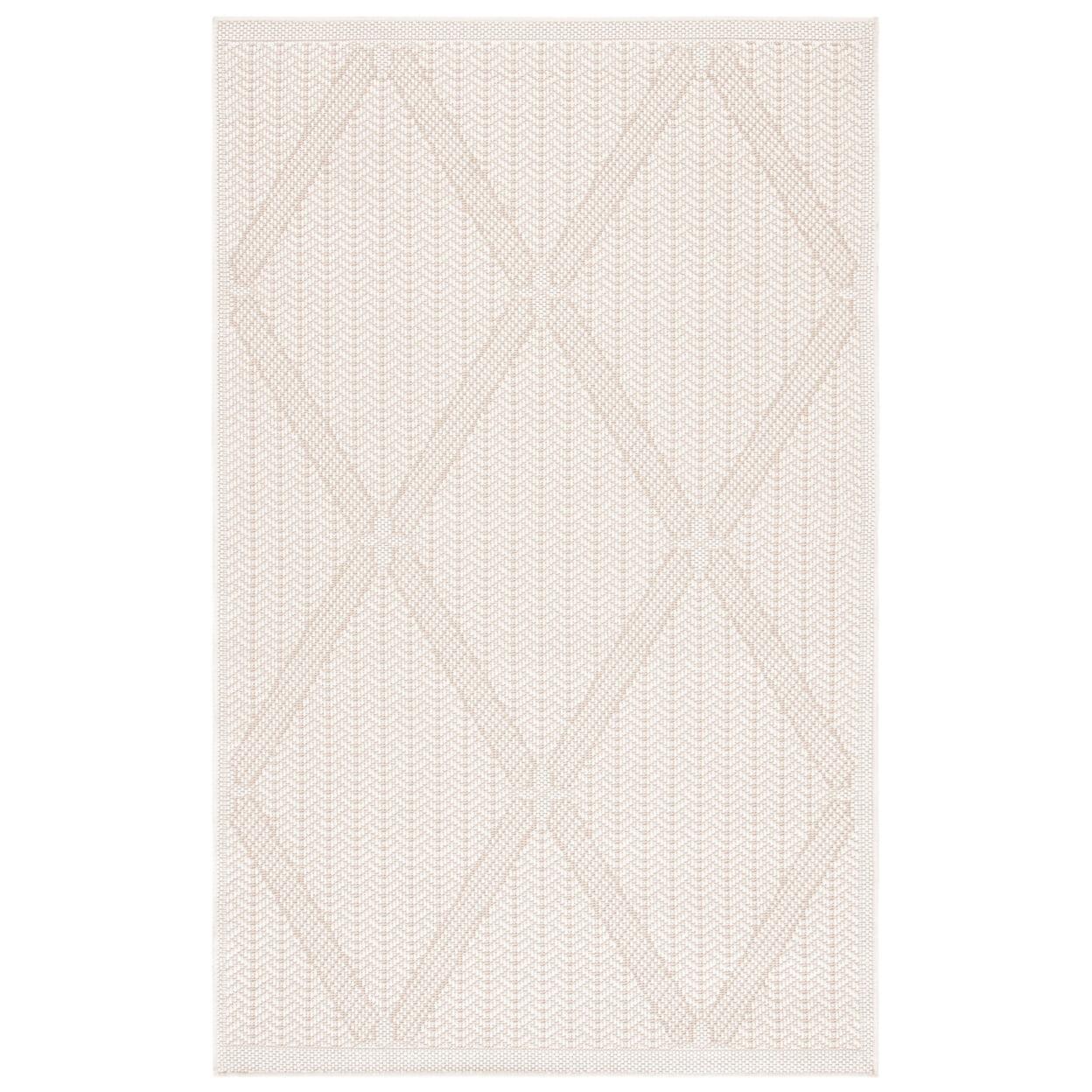 Cream and Beige Geometric Easy-Care Outdoor Rug 3' x 5'