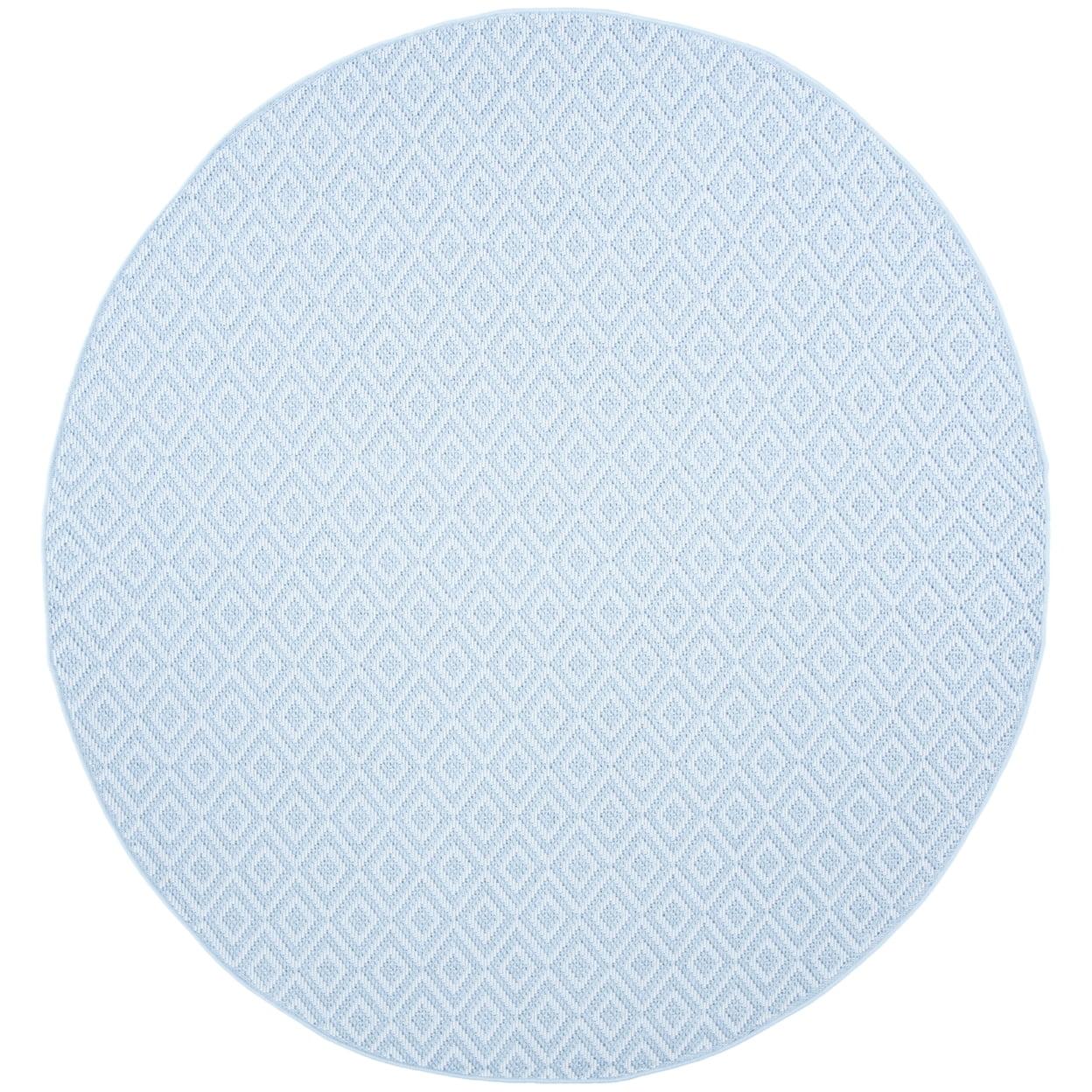 Light Blue Cream Geometric 8' Round Synthetic Outdoor Rug