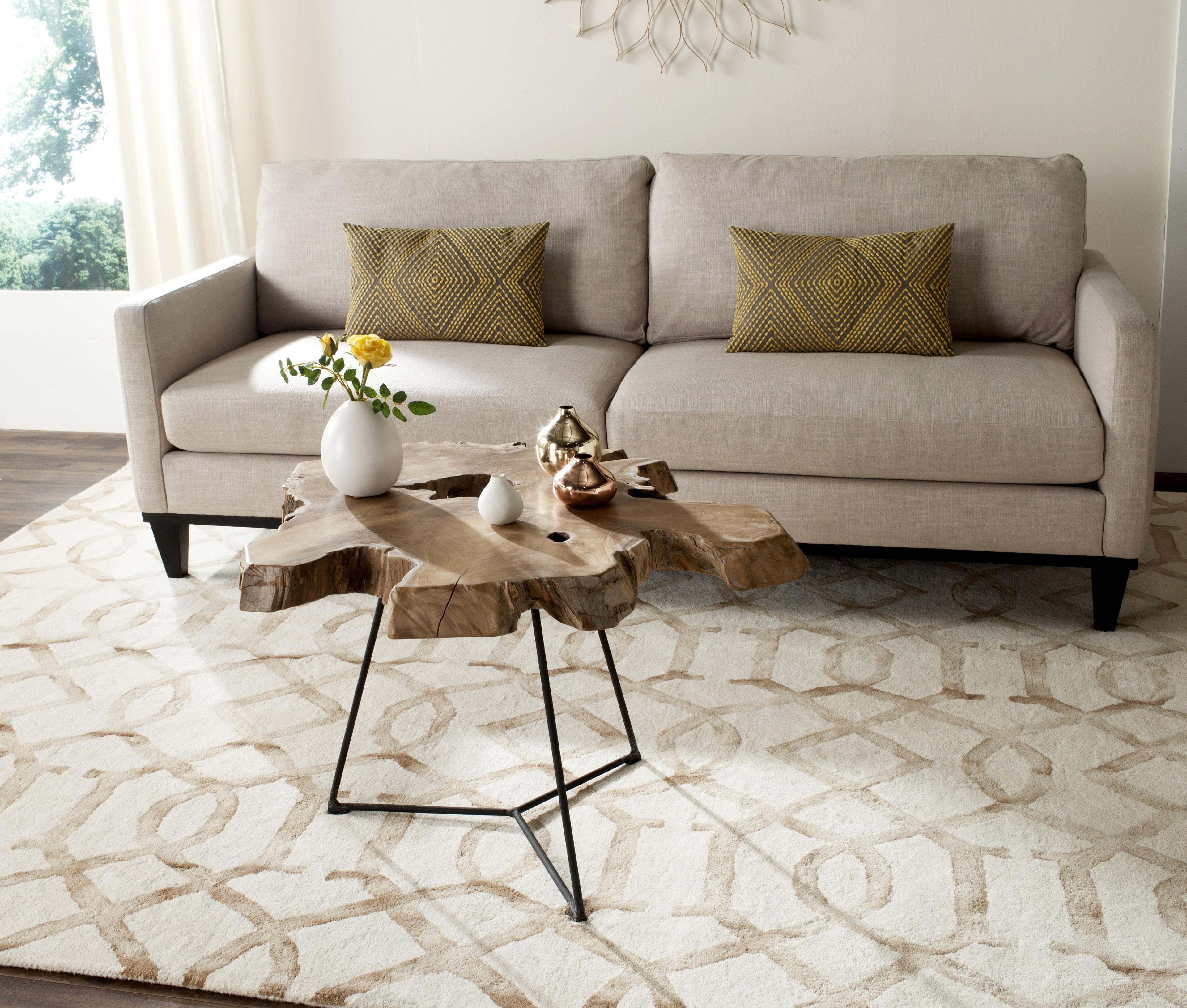 Babylon Transitional Round Solid Wood Coffee Table in Natural Brown