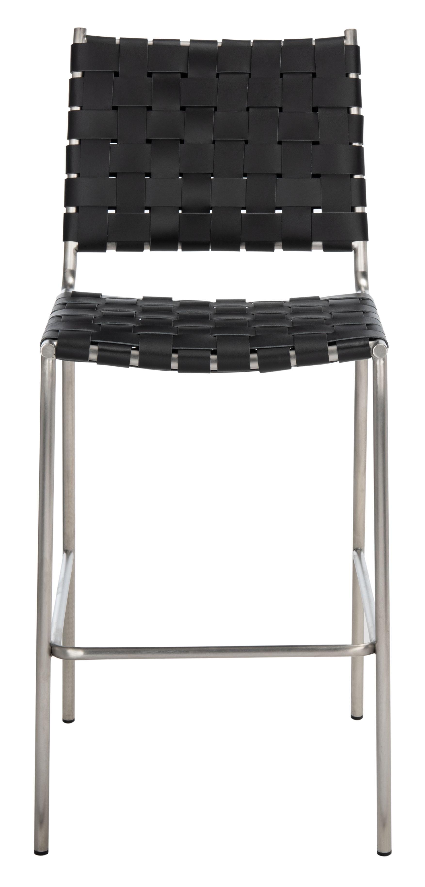 Saddle Style Black Leather Counter Stool with Silver Metal Base