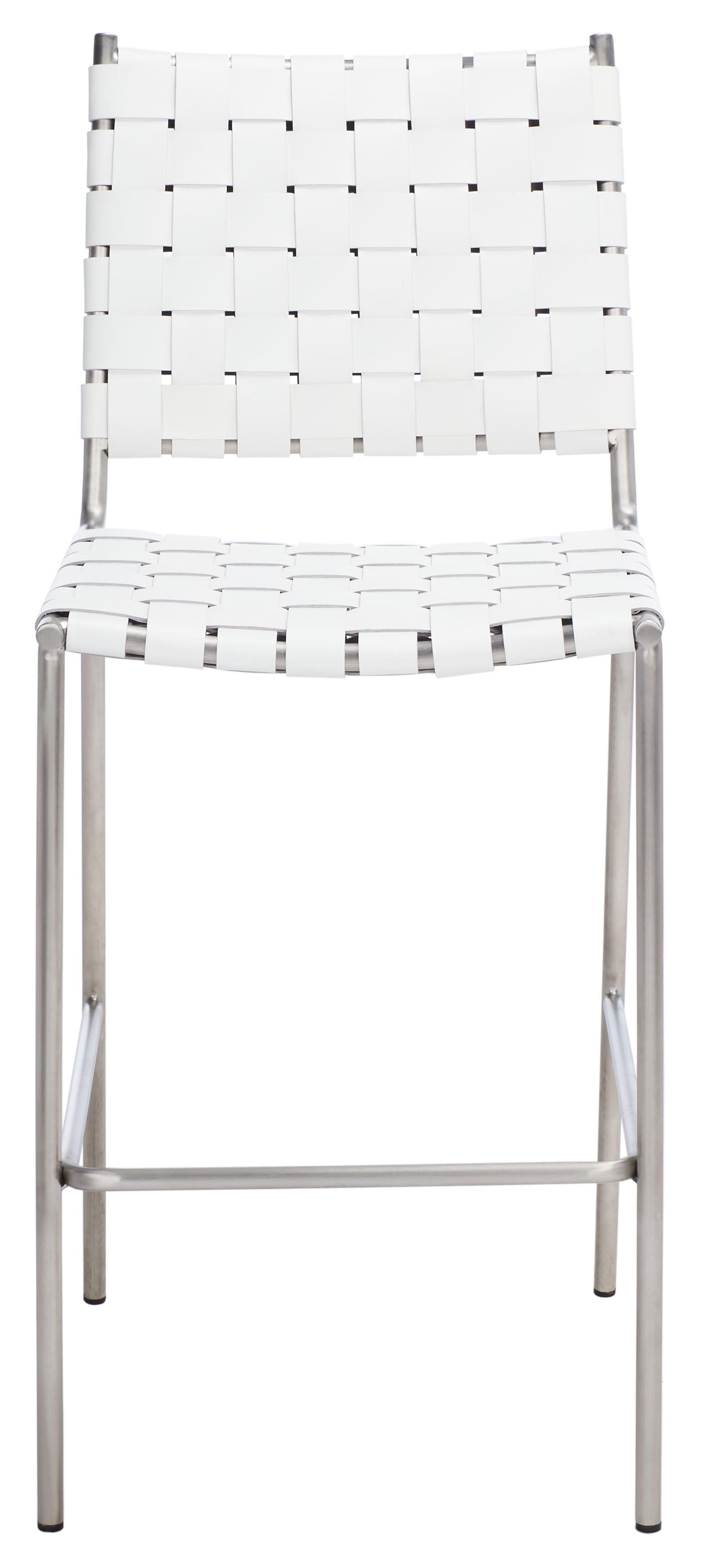 SAFAVIEH Bahari Square Mid Back Counter Stool, White/Silver