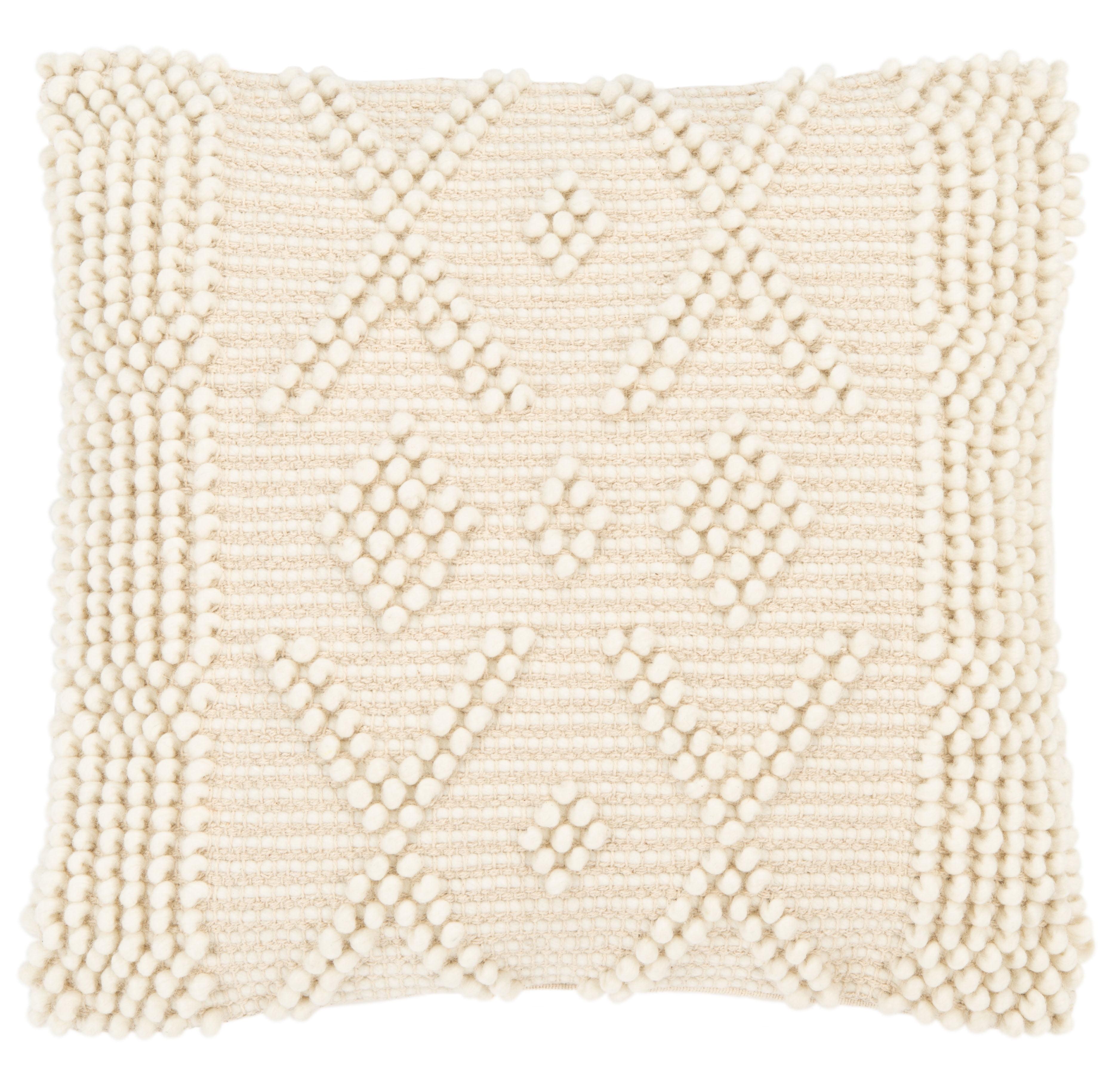 Ivory Embroidered Wool Blend Square Throw Pillow