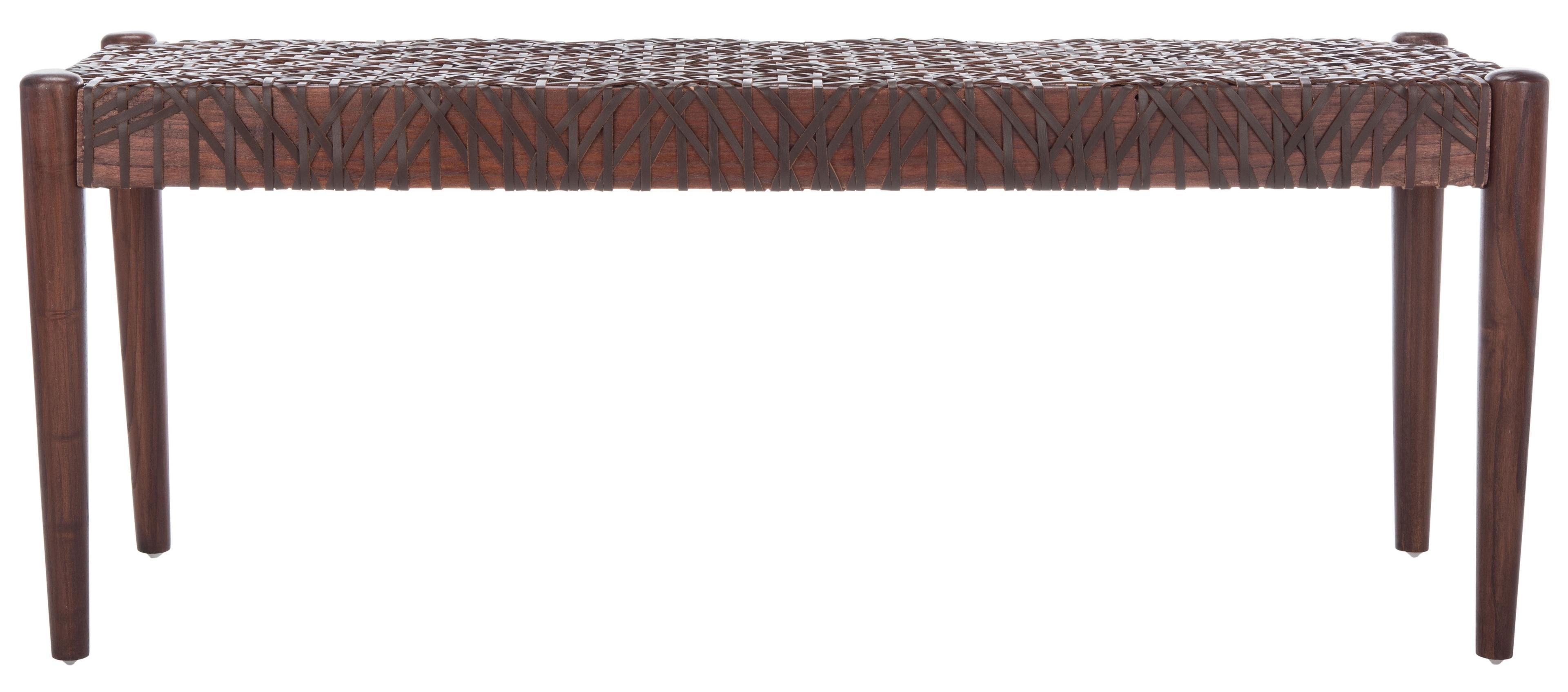 Transitional Brown Cowhide Leather Weave 47" Bench