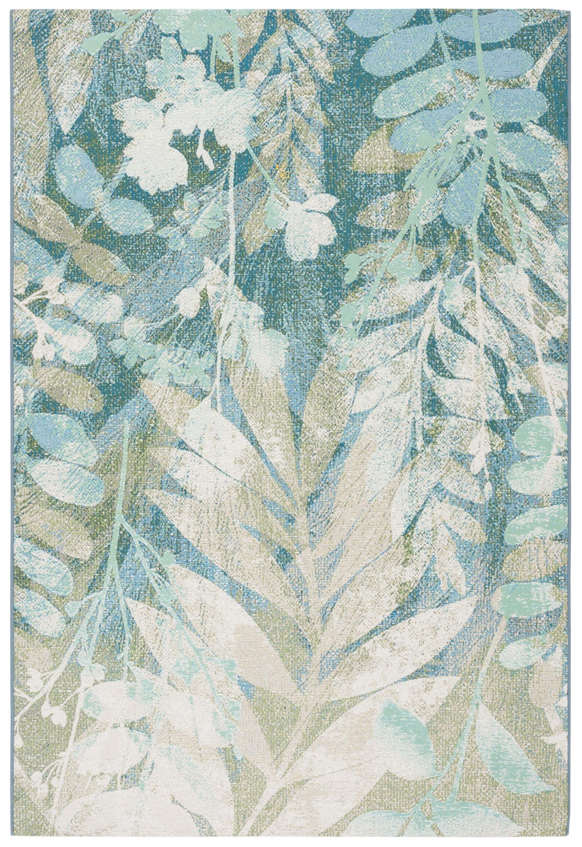 Barbados Botanical Blue Green Ivory Indoor Outdoor Area Rug 4' x 6'