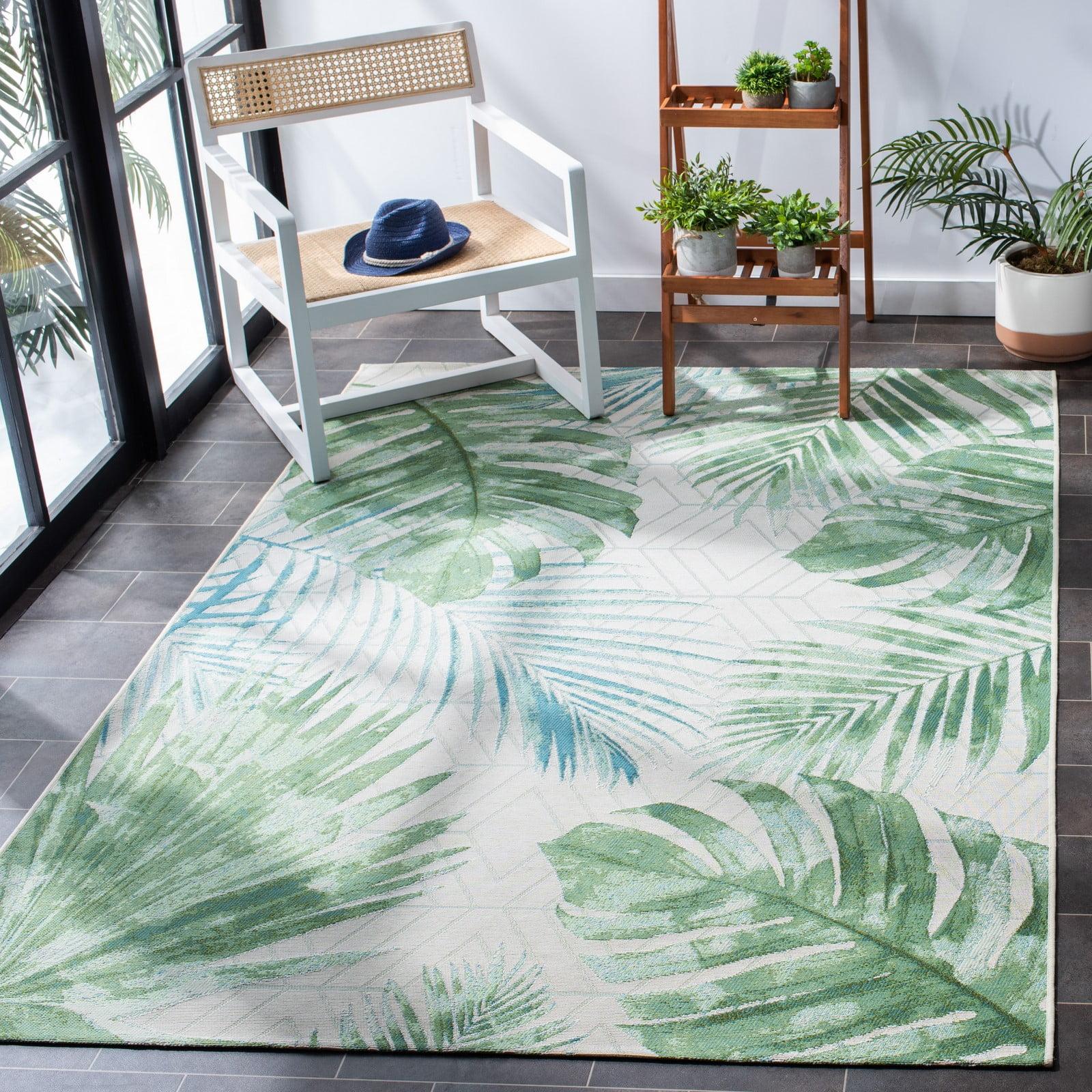 Tropical Bliss Green/Teal Synthetic 5' x 7' Outdoor Area Rug