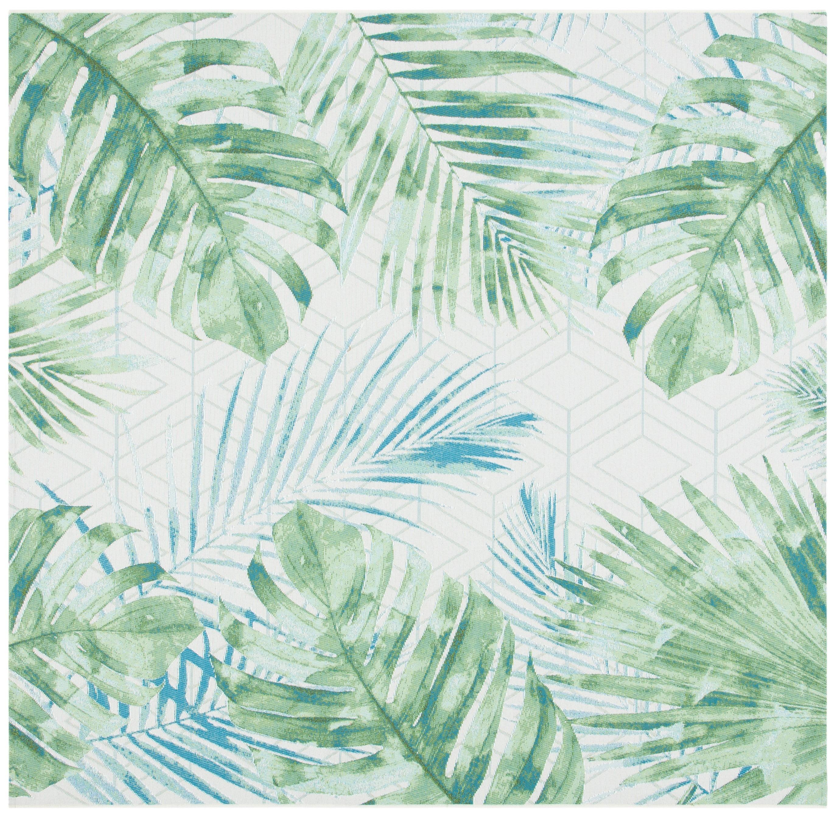 Tropical Paradise Green and Teal Square Synthetic Area Rug