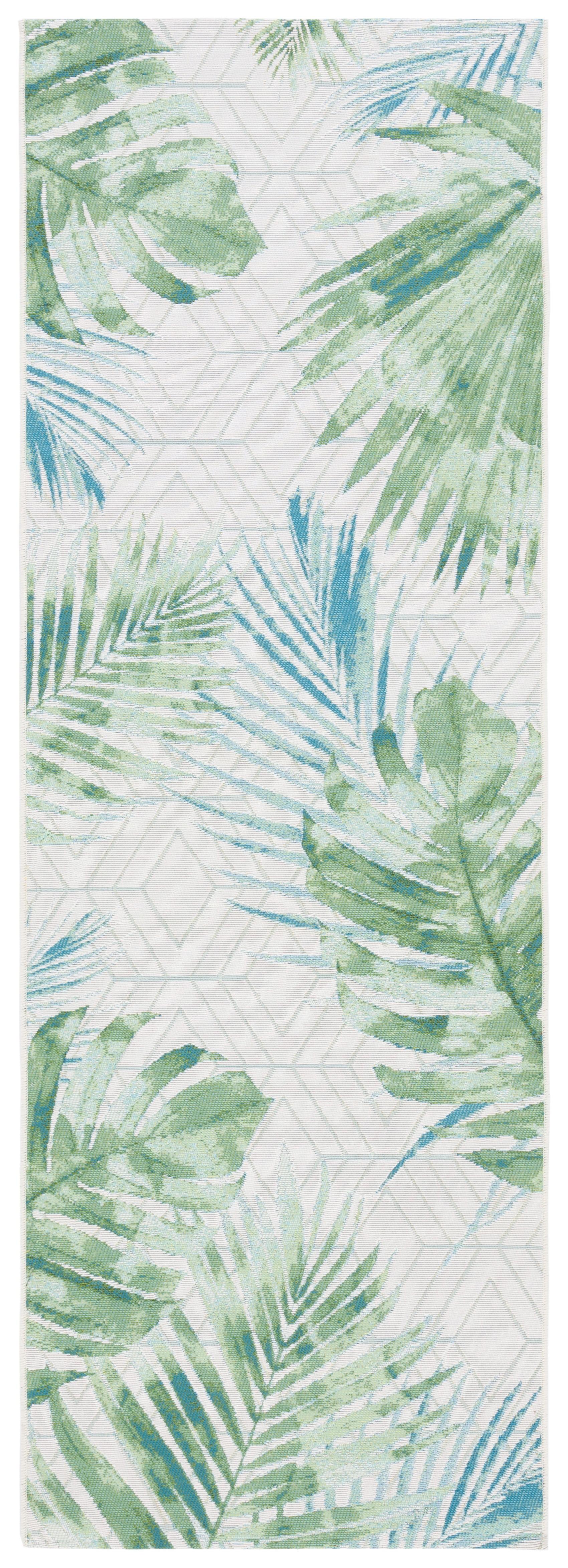 Barbados BAR590 Power Loomed Indoor and Outdoor Runner Rug - Green/Teal - 2'8"x8' - Safavieh.
