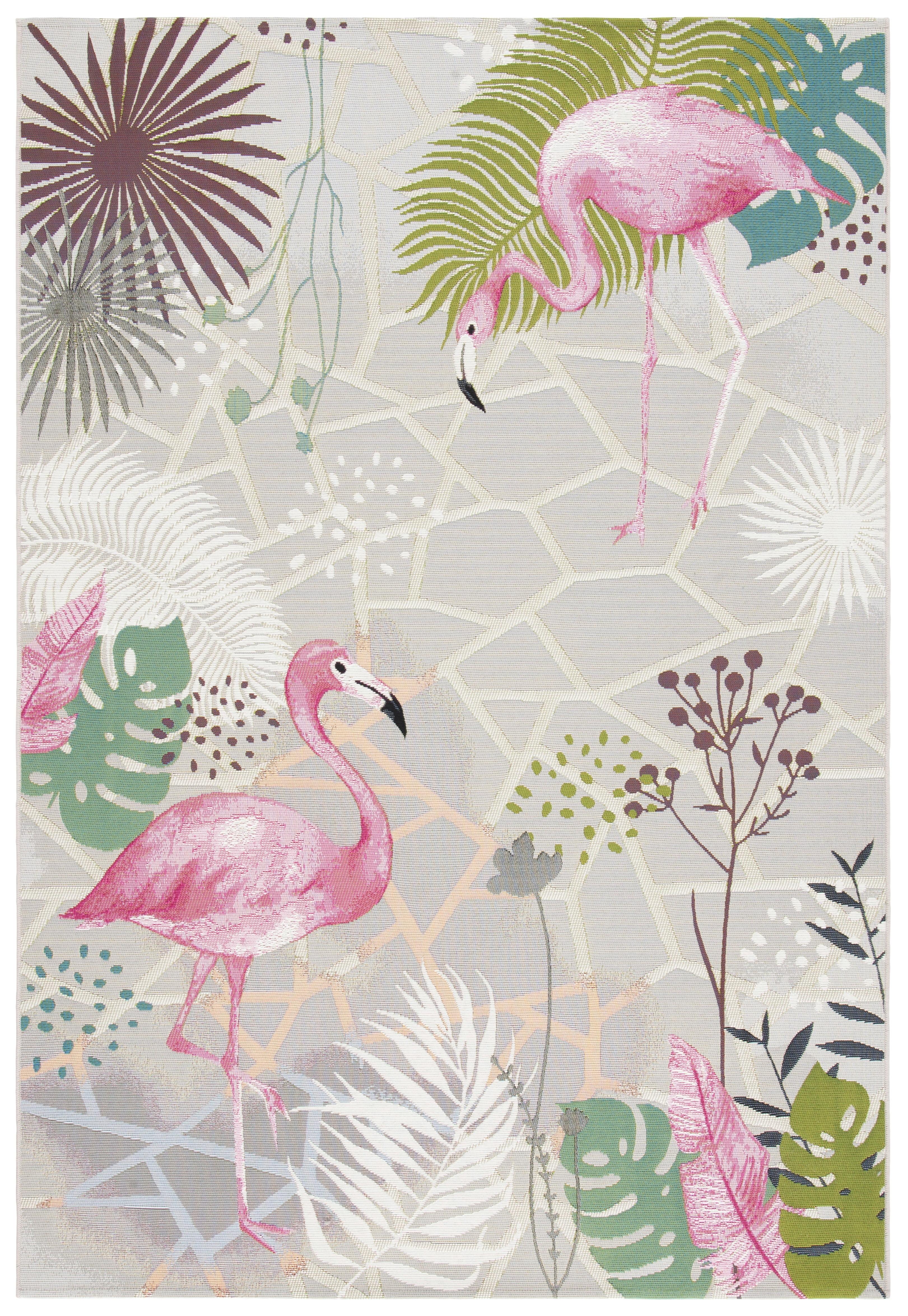 SAFAVIEH Barbados Flamingos Outdoor Area Rug, Grey/Pink, 9'10" x 12'5"