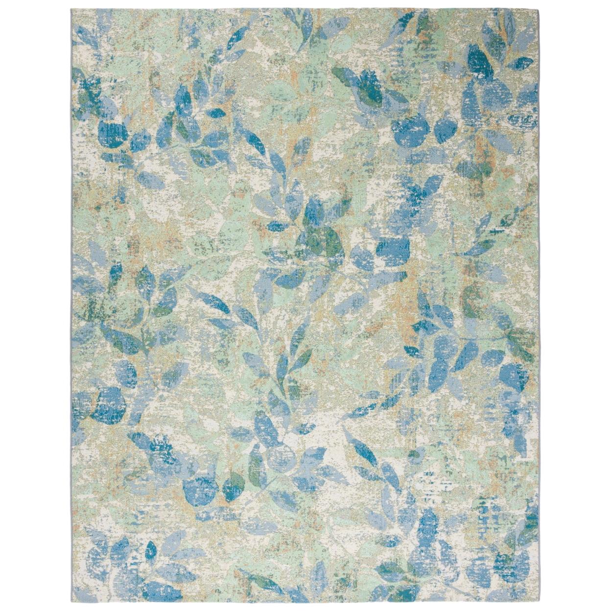 Reversible Tropical Oasis Blue/Ivory Synthetic Area Rug 8' x 10'