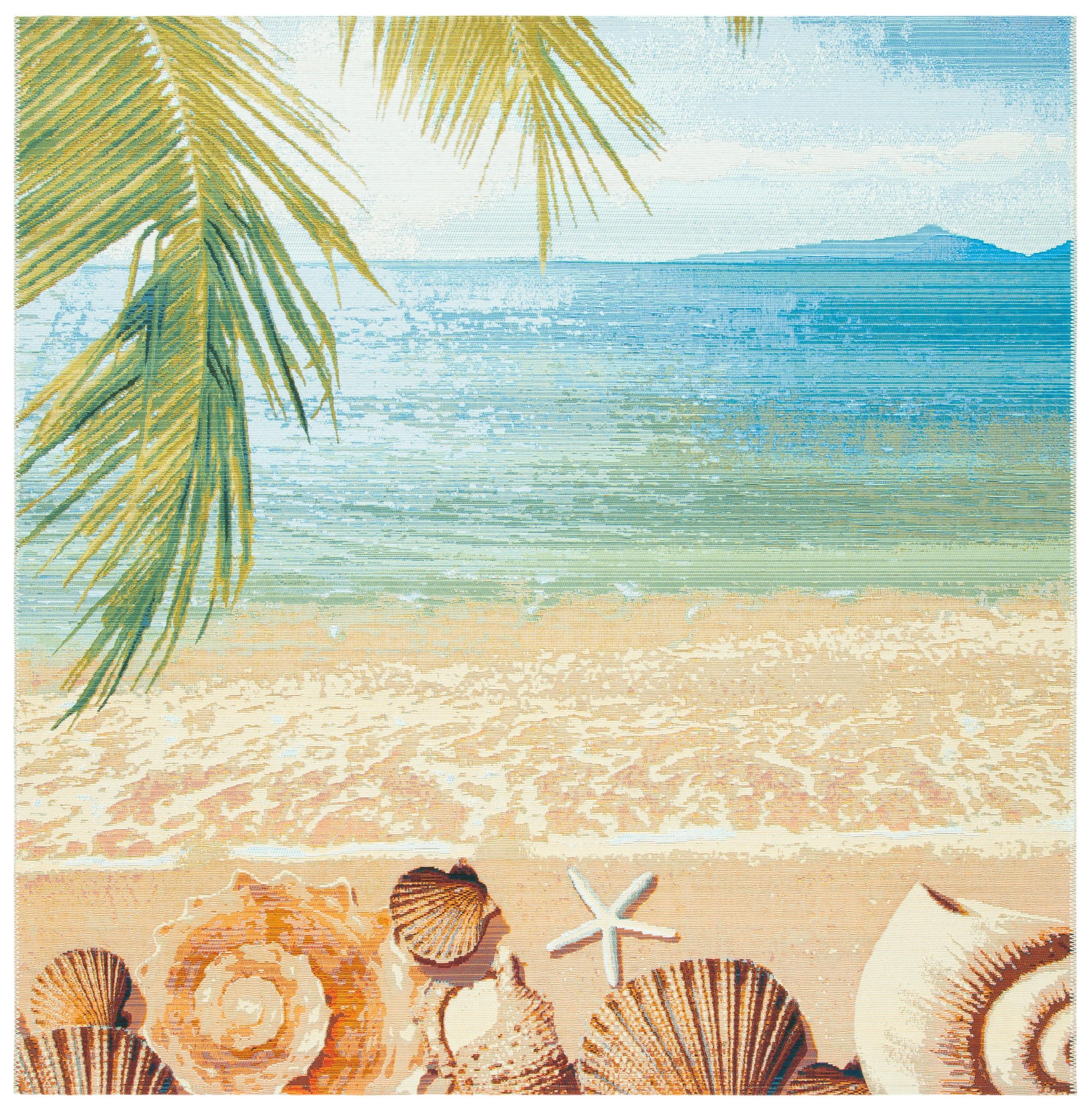 Barbados 500 BAR555 Power Loomed Indoor/Outdoor Area Rug - Gold/Blue - 6'6"x6'6" - Safavieh