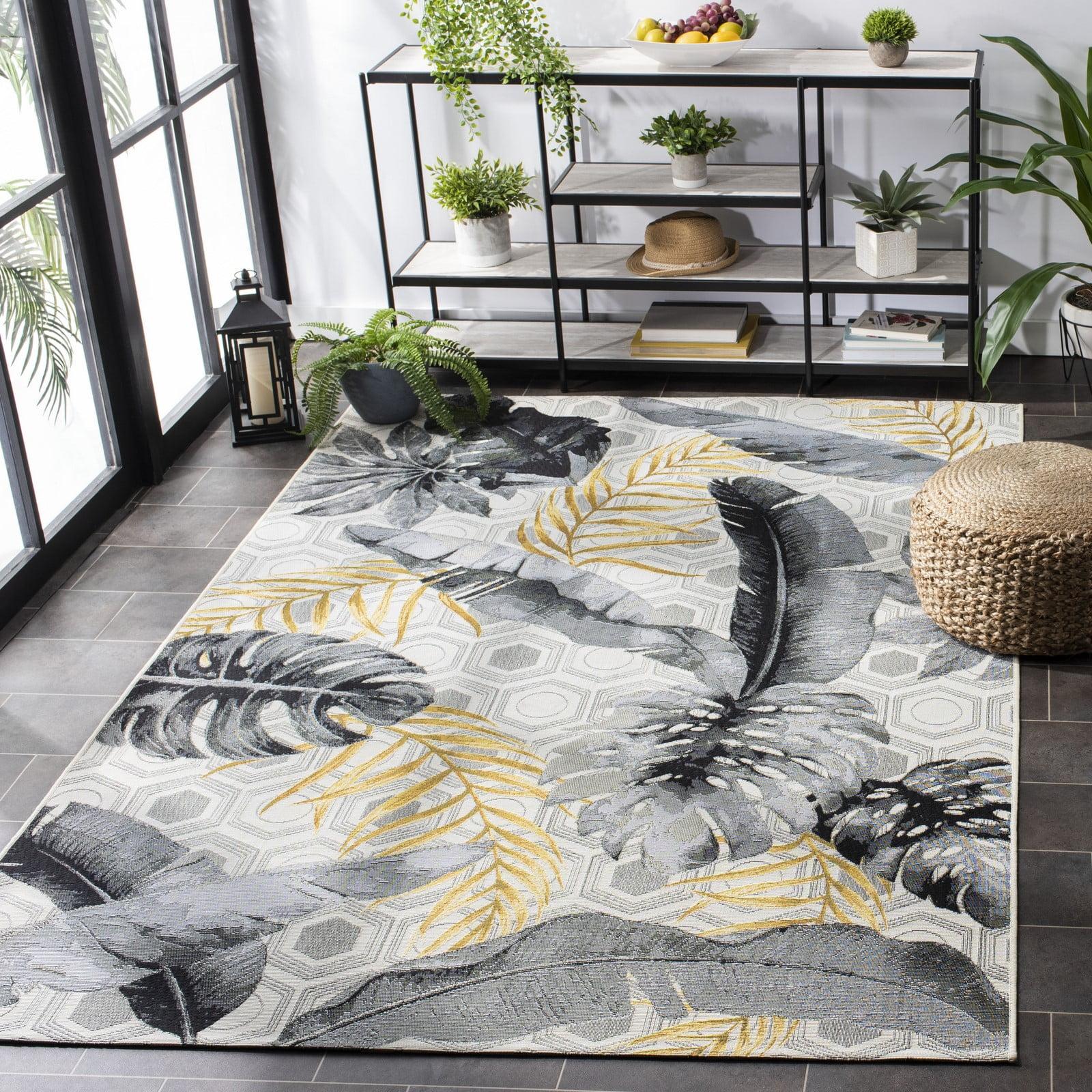 Gray and Gold Rectangular Washable Synthetic Area Rug