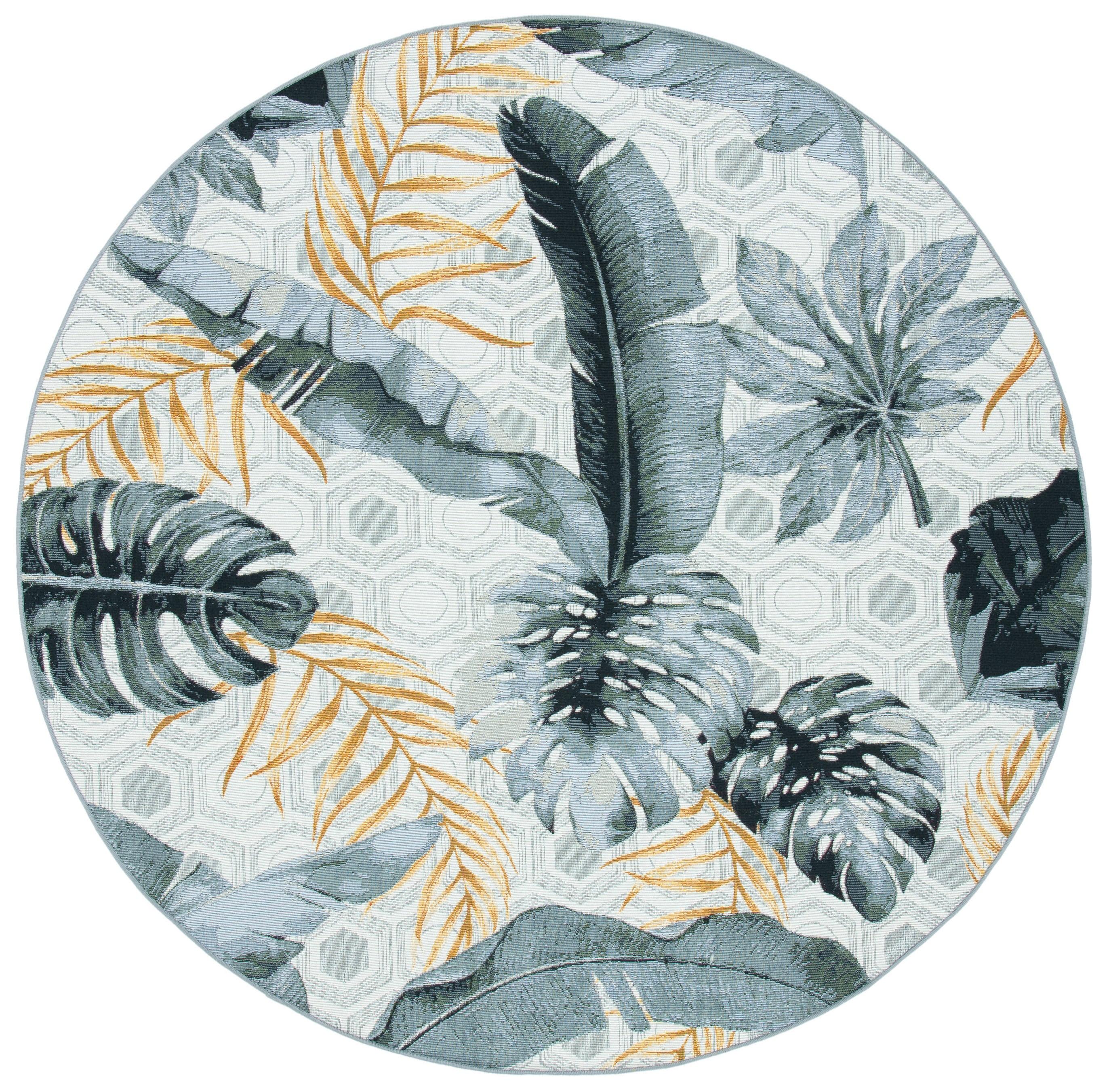 Barbados BAR524 Power Loomed Indoor/Outdoor Area Rug - Gray/Gold - 8' round - Safavieh.