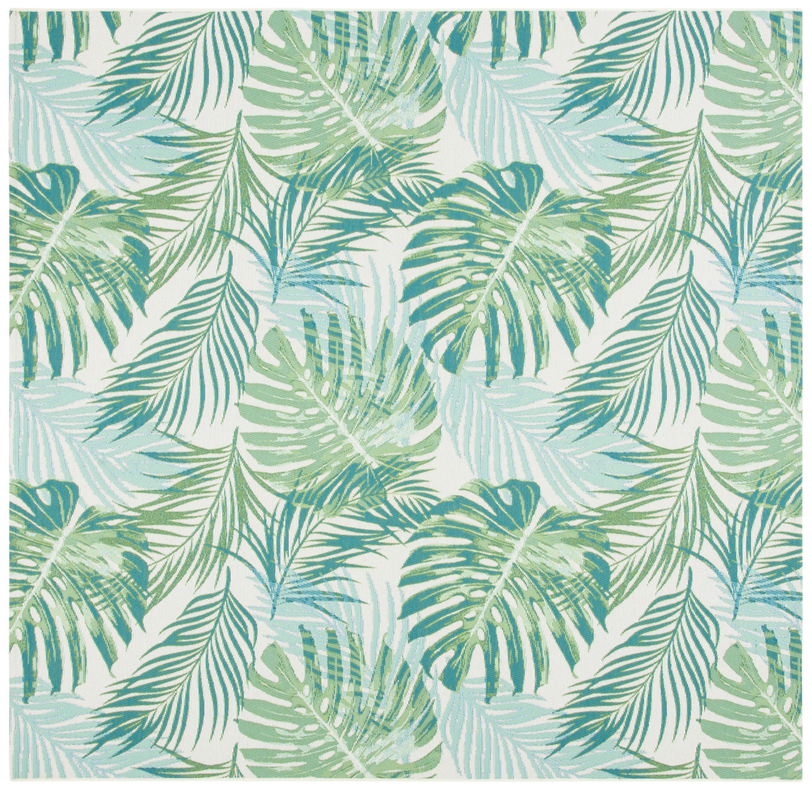 Barbados BAR592 Power Loomed Indoor and Outdoor Area Rug - Green/Teal - 8'x8' - Safavieh.