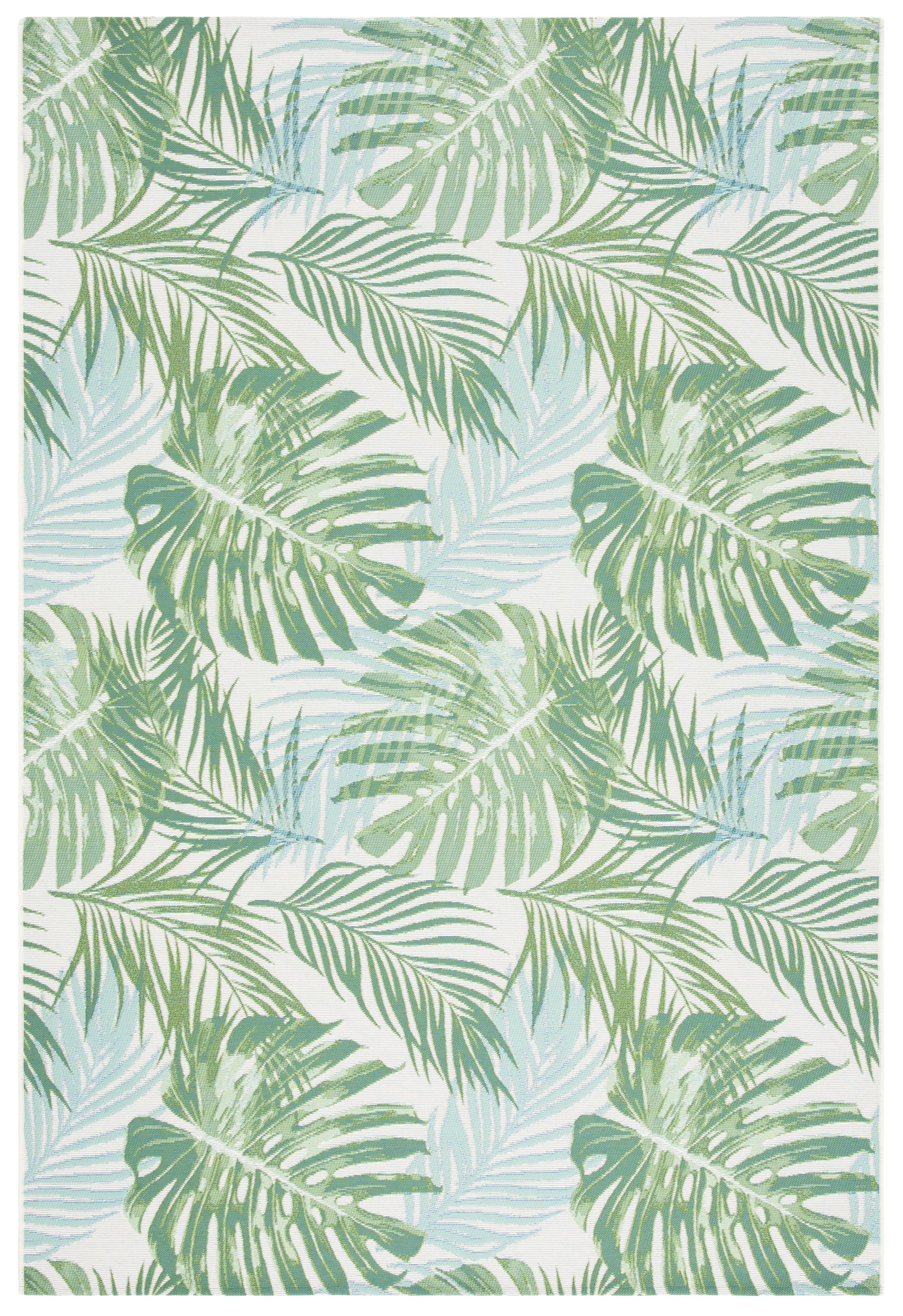 SAFAVIEH Barbados Tropical Palm Leaves Outdoor Area Rug, Green/Teal, 9'10" x 12'5"