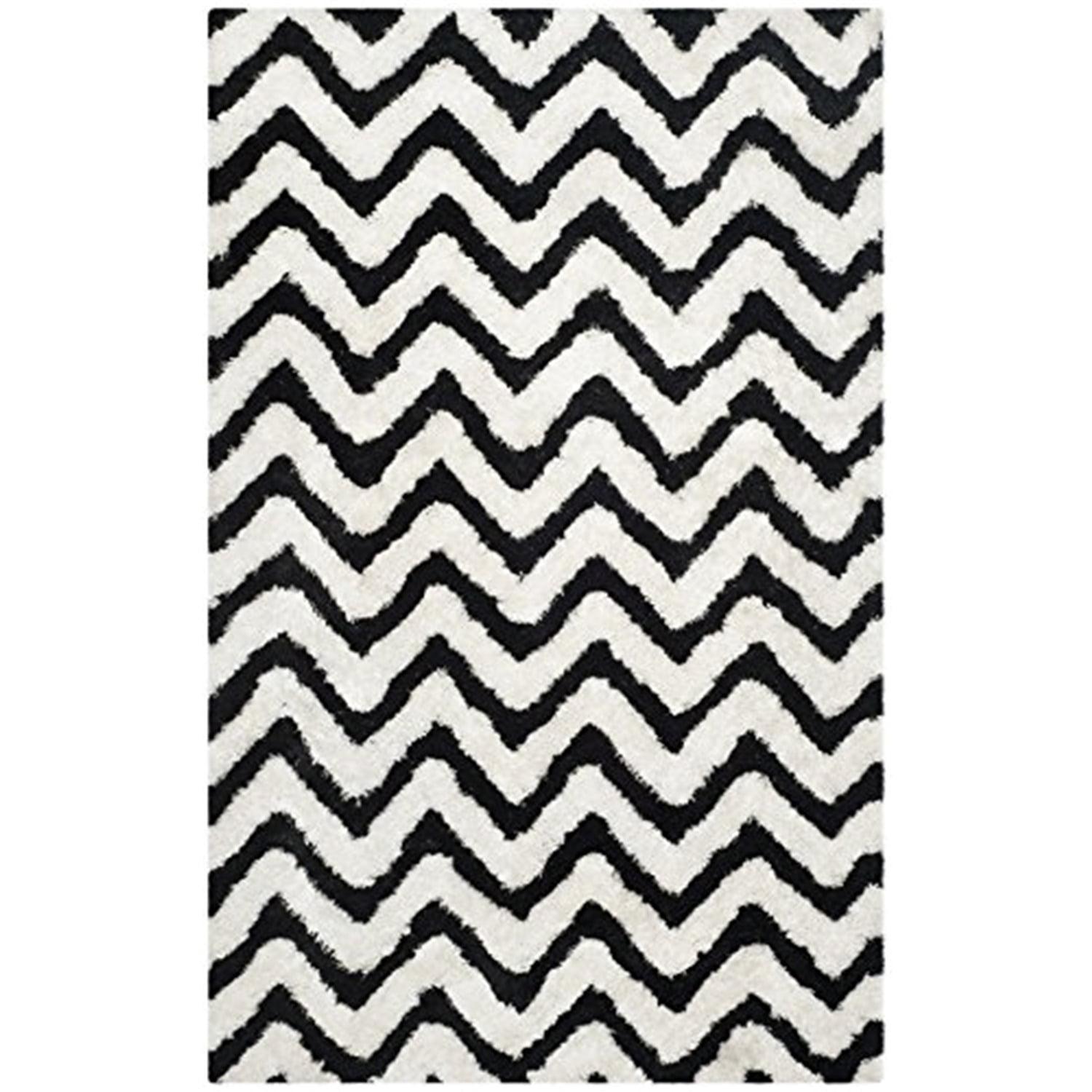 Barcelona Ivory/Black Handmade Shag Rug, 4' x 6', Geometric Design