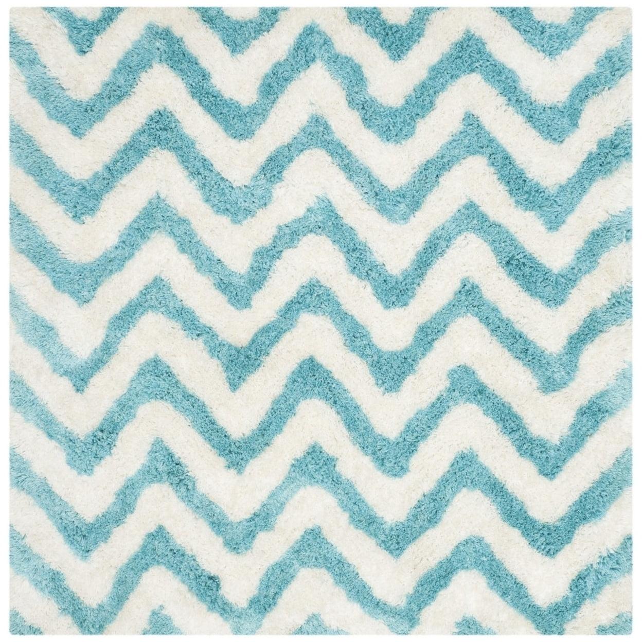 Mediterranean Bliss Ivory/Blue Hand-Tufted Shag Rug, 8' x 10'