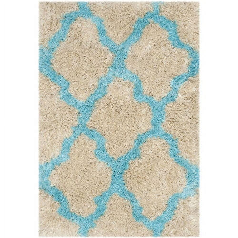 SAFAVIEH Barcelona Shag Mira Geometric Area Rug, Cream/Blue, 5' x 5' Square