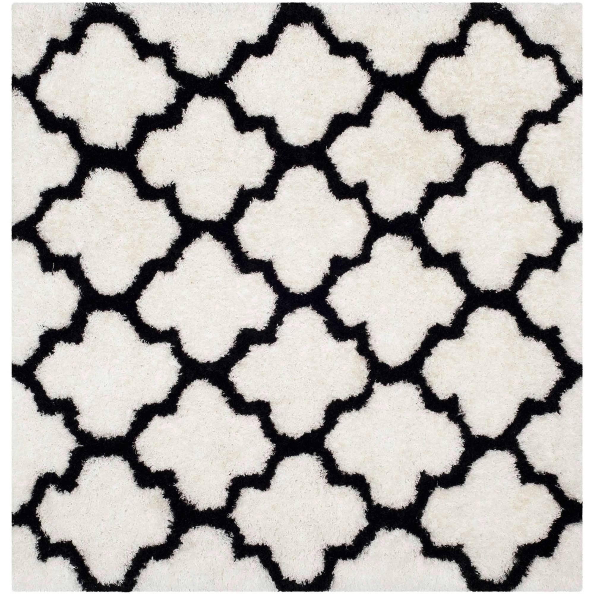 SAFAVIEH Barcelona Shag Mira Geometric Area Rug, Ivory/Black, 5' x 5' Square