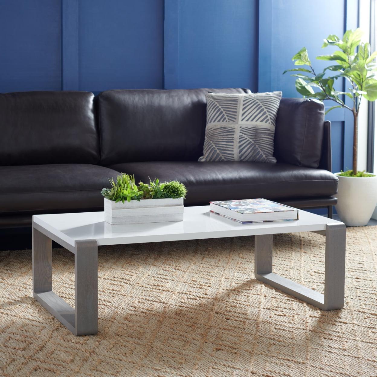 White and Grey Lacquered Wood Rectangular Coffee Table