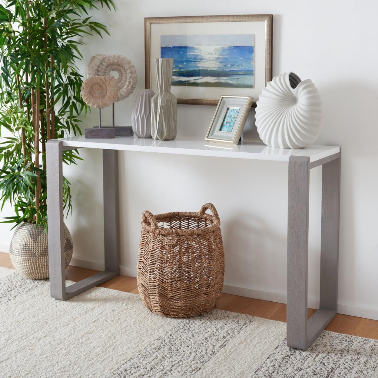 White and Grey Lacquered Wood Hallway Table with Storage