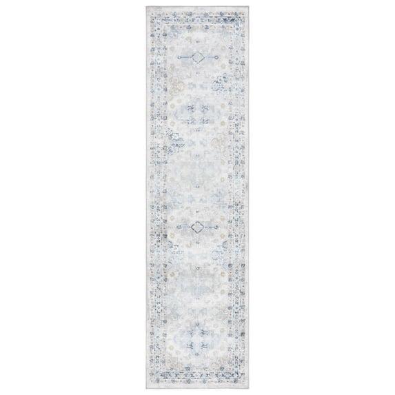 SAFAVIEH Bayside Zoja Oriental Polyester Machine Washable Runner Rug, Grey/Blue, 2'2" x 8'