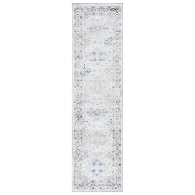 SAFAVIEH Bayside Zoja Oriental Polyester Machine Washable Runner Rug, Grey/Blue, 2'2" x 8'