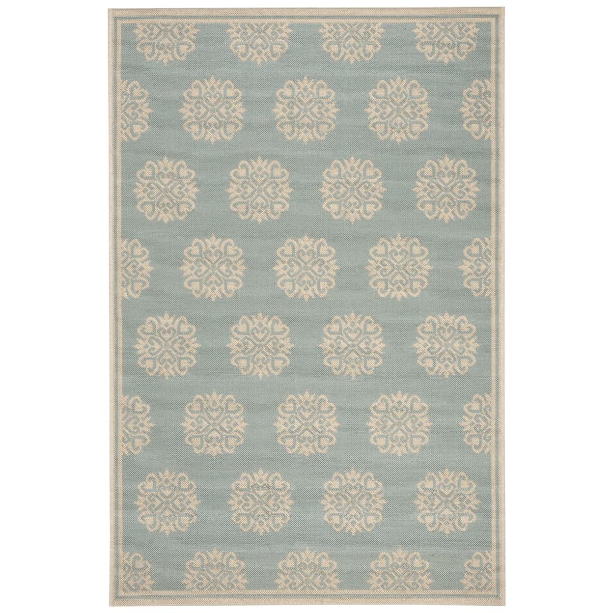 Aqua and Cream Geometric Indoor/Outdoor Reversible Rug, 4' x 6'