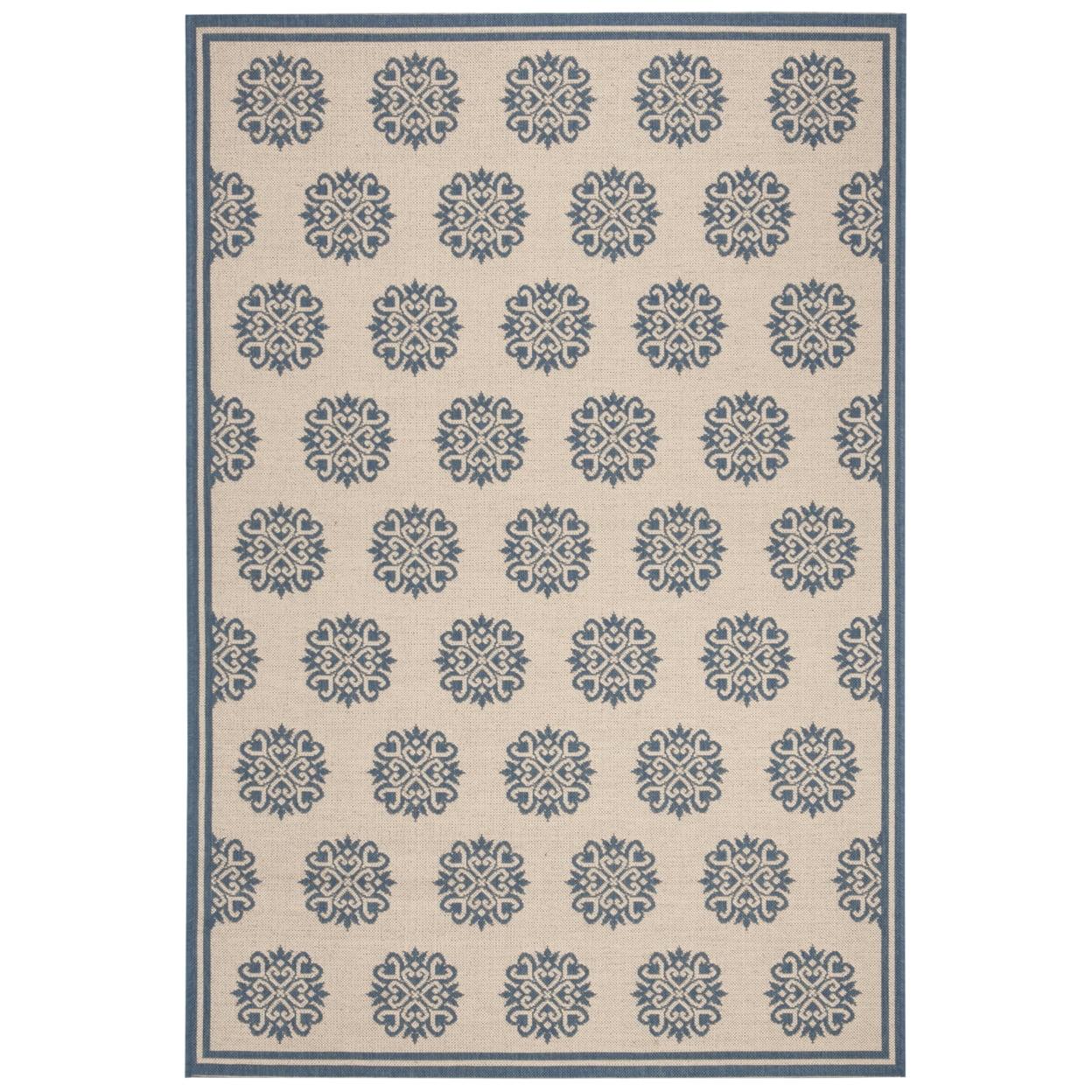 SAFAVIEH Beach House Callahan Geometric Indoor/Outdoor Area Rug Blue/Cream, 5'3" x 7'6"