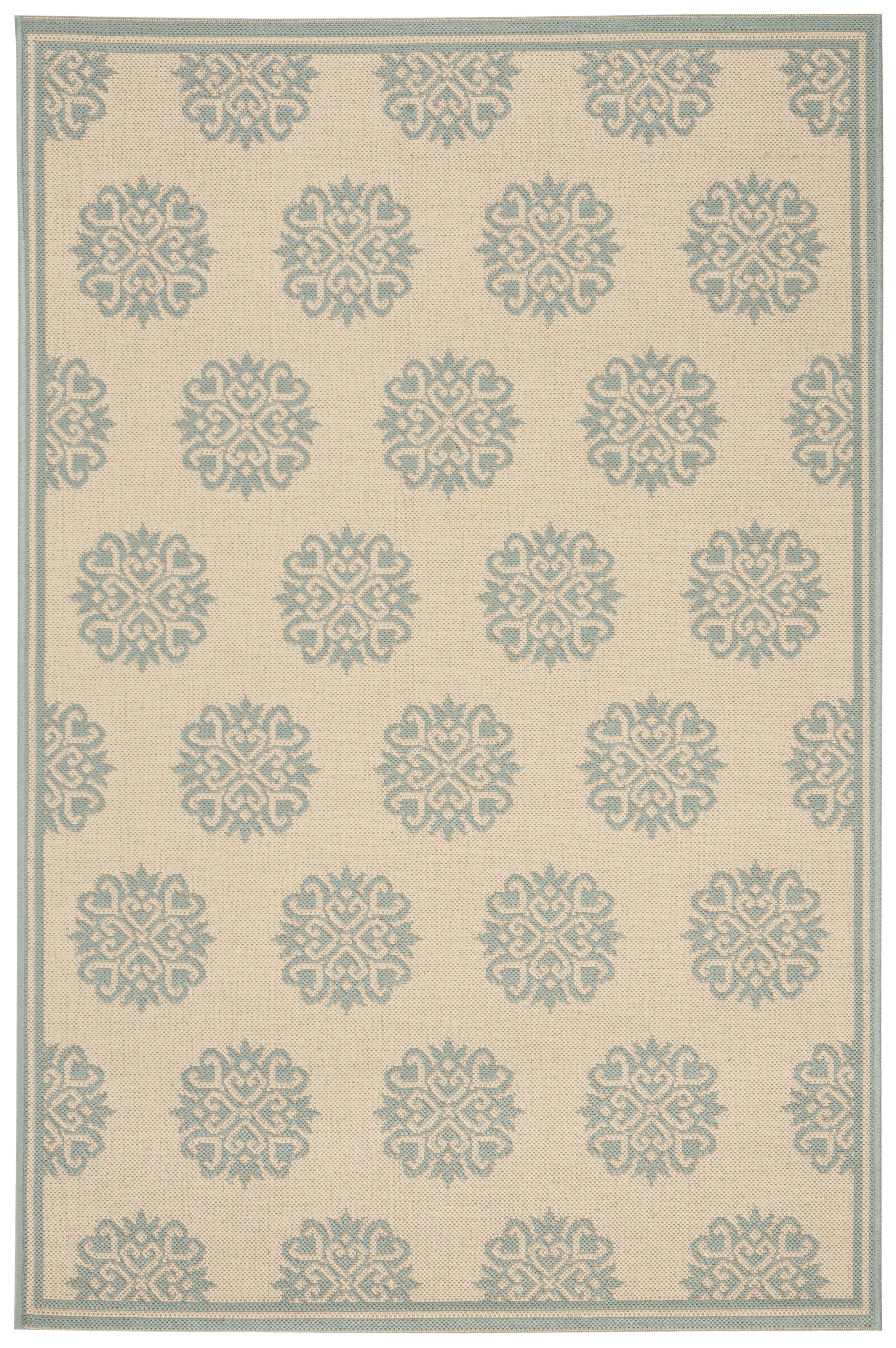 SAFAVIEH Beach House Callahan Geometric Indoor/Outdoor Area Rug Cream/Aqua, 4' x 6'