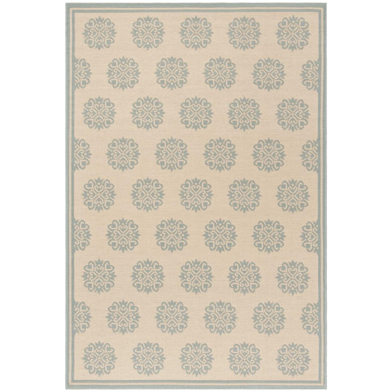 SAFAVIEH Beach House Callahan Geometric Indoor/Outdoor Area Rug Cream/Aqua, 5'3" x 7'6"