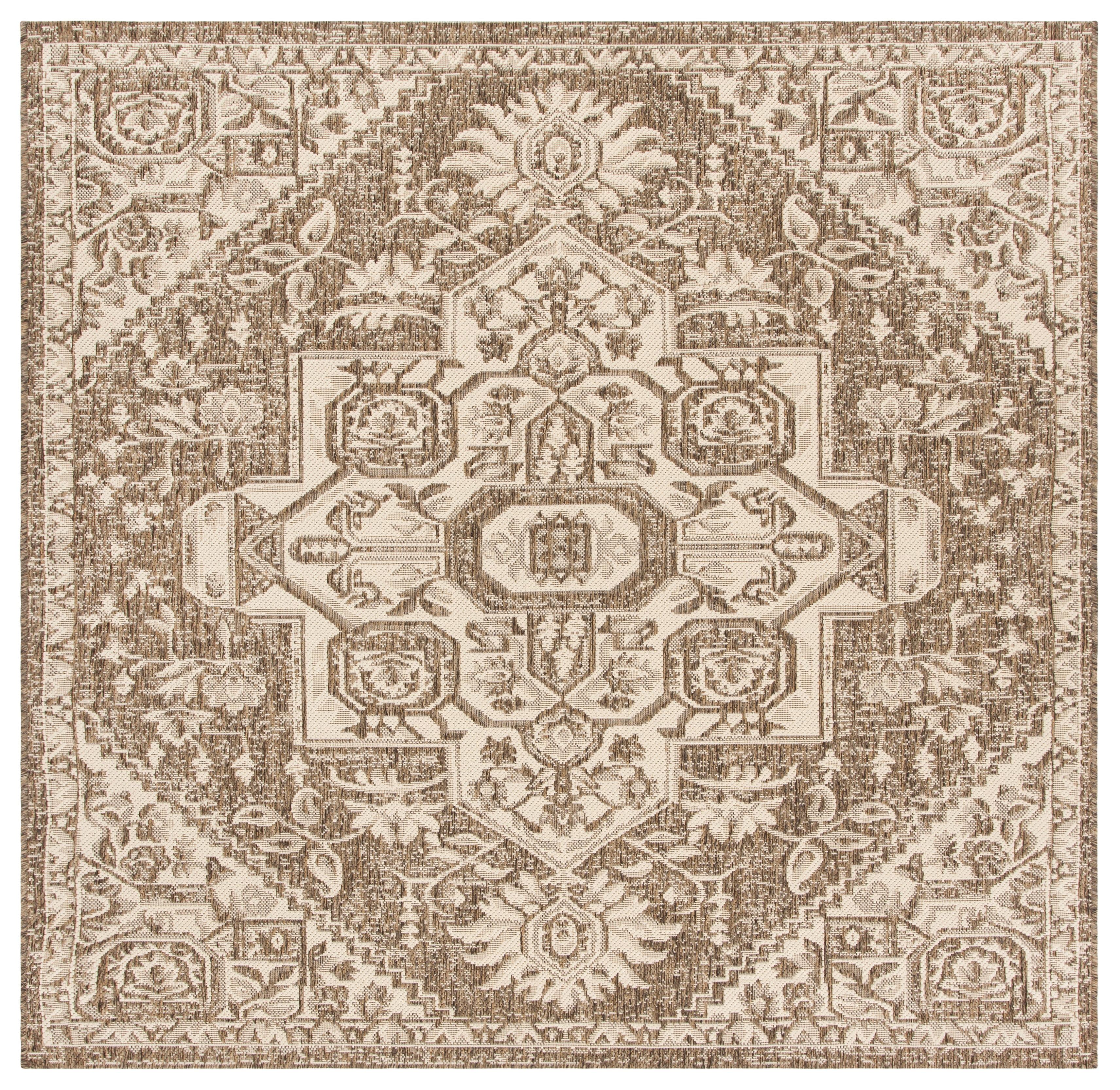 Beach House BHS138 POWER LOOMED Indoor/Outdoor Area Rug - Cream/Beige - 4'x4' - Safavieh