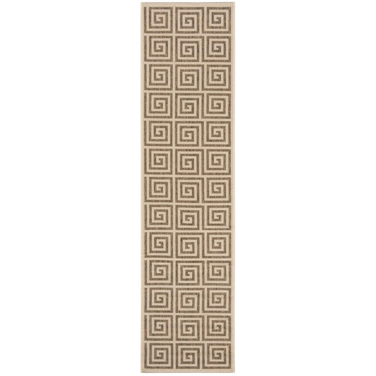 Beige Geometric Stain-Resistant Indoor/Outdoor Runner Rug 2' x 8'