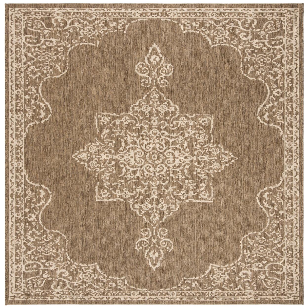 SAFAVIEH Beach House Harding Traditional Indoor/Outdoor Area Rug Cream/Beige, 6'7" x 6'7" Square