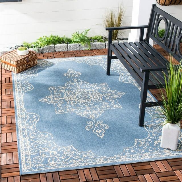 Beach House BHS180 Power Loomed Indoor/Outdoor Area Rug - Cream/Blue - 5'3"x7'6" - Safavieh
