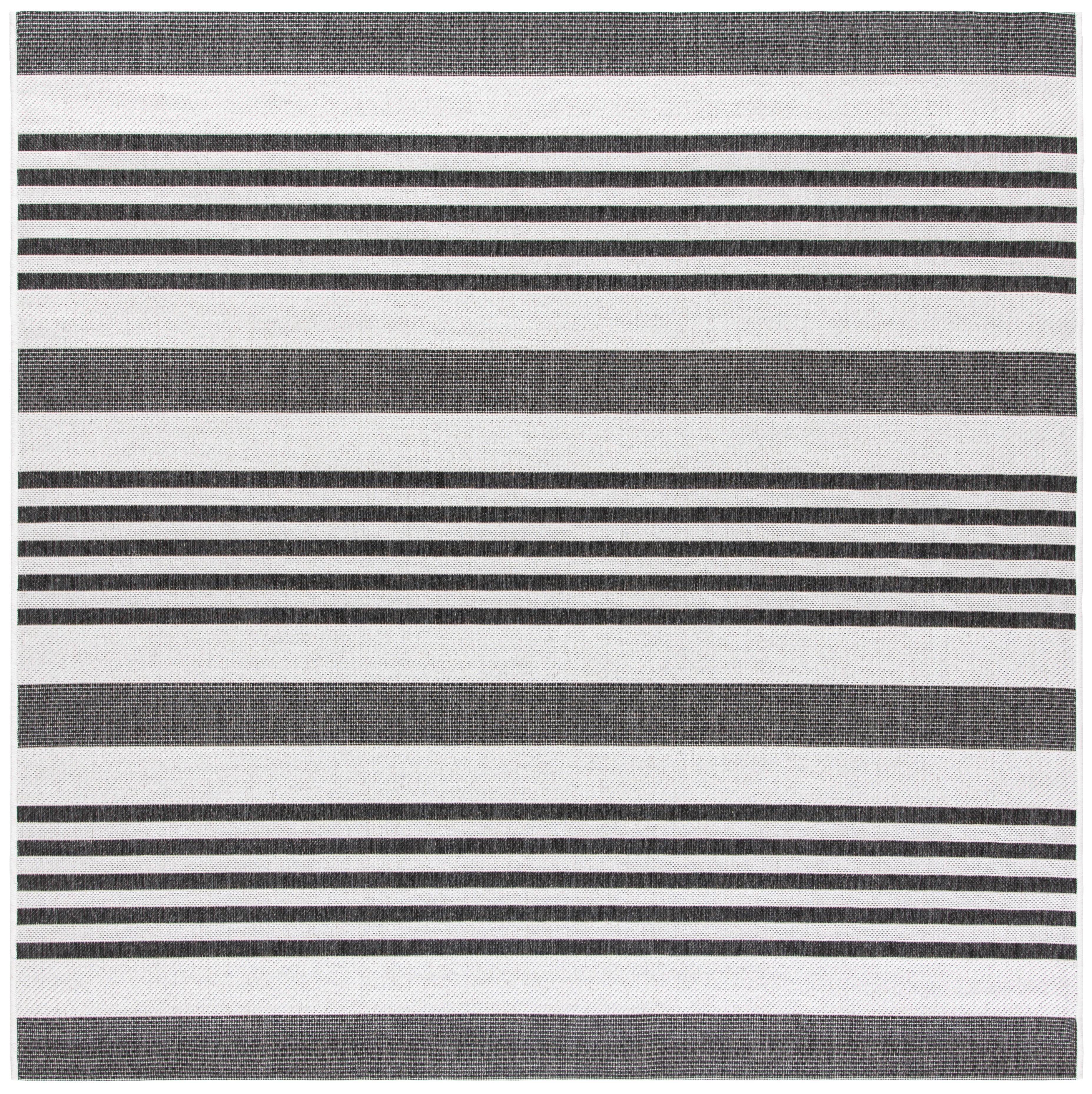 SAFAVIEH Beach House Henry Striped Indoor/Outdoor Area Rug, Light Grey/Charcoal, 6'7" x 6'7" Square