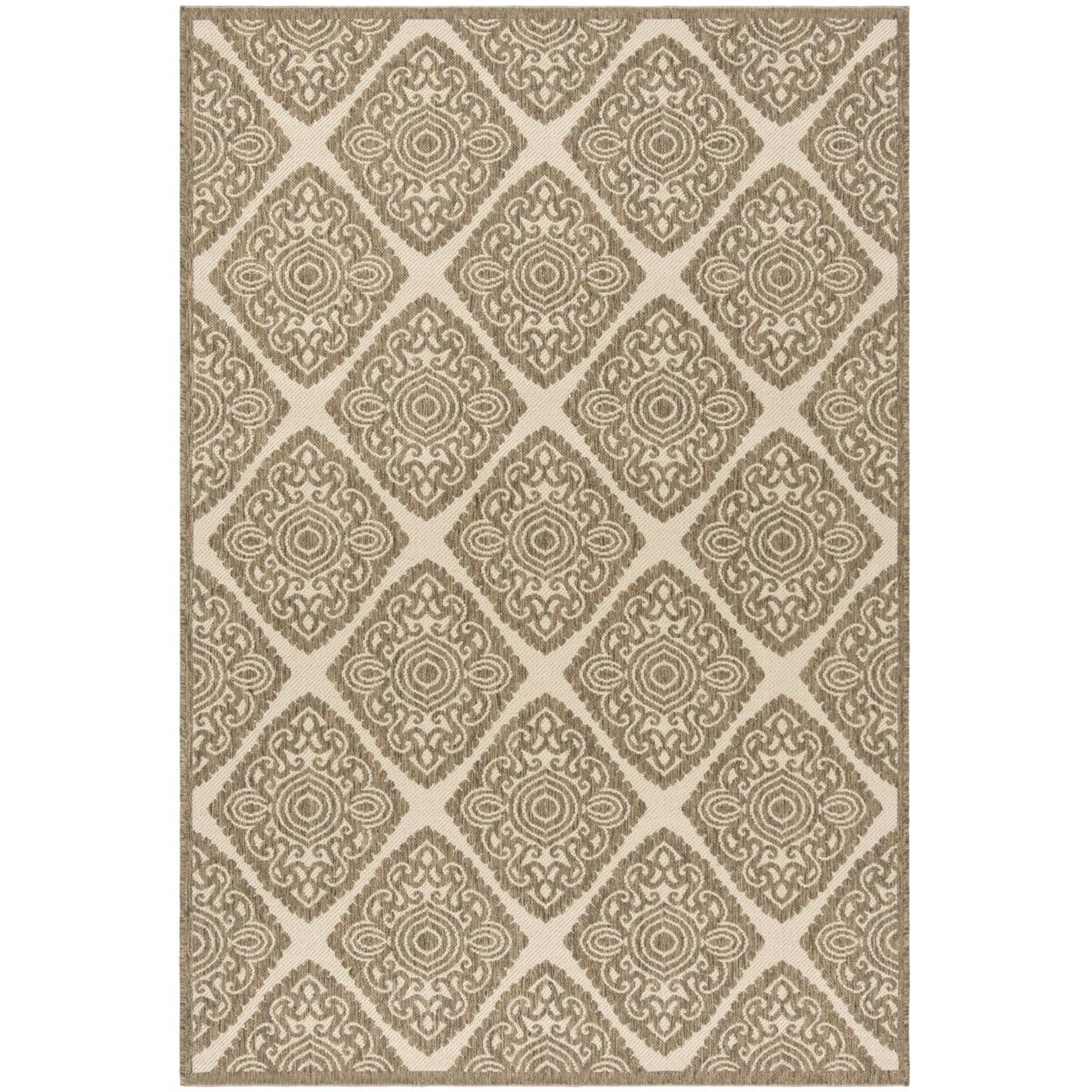 Cream and Beige Geometric Indoor/Outdoor Area Rug 5'3" x 7'6"