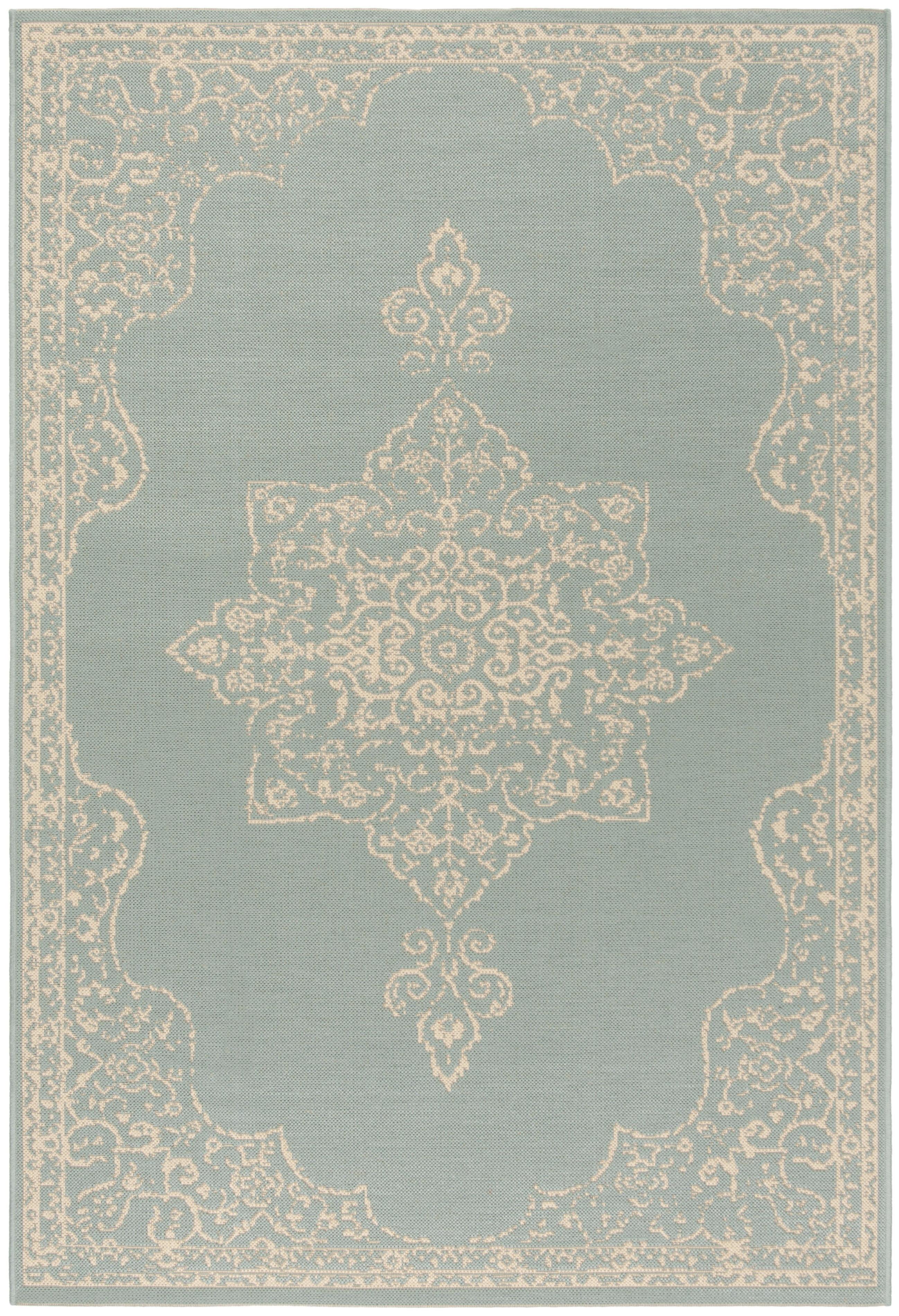 SAFAVIEH Beach House Janine Medallion Indoor/Outdoor Area Rug, Cream/Aqua, 2'2" x 4'
